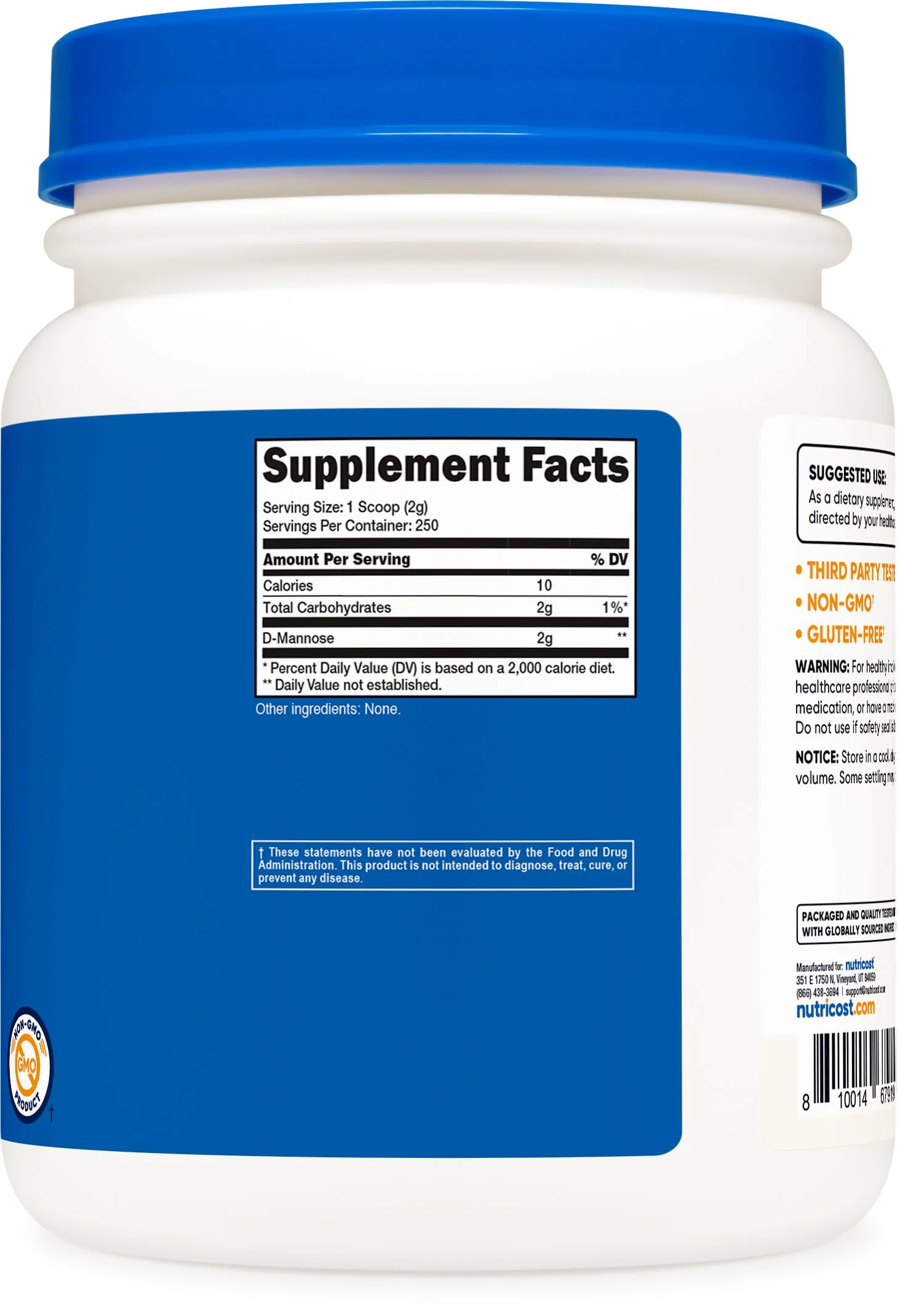 Nutricost D-Mannose Powder 500 Grams (250 Servings) - Vegan, Non-GMO and Gluten Free - Image 2