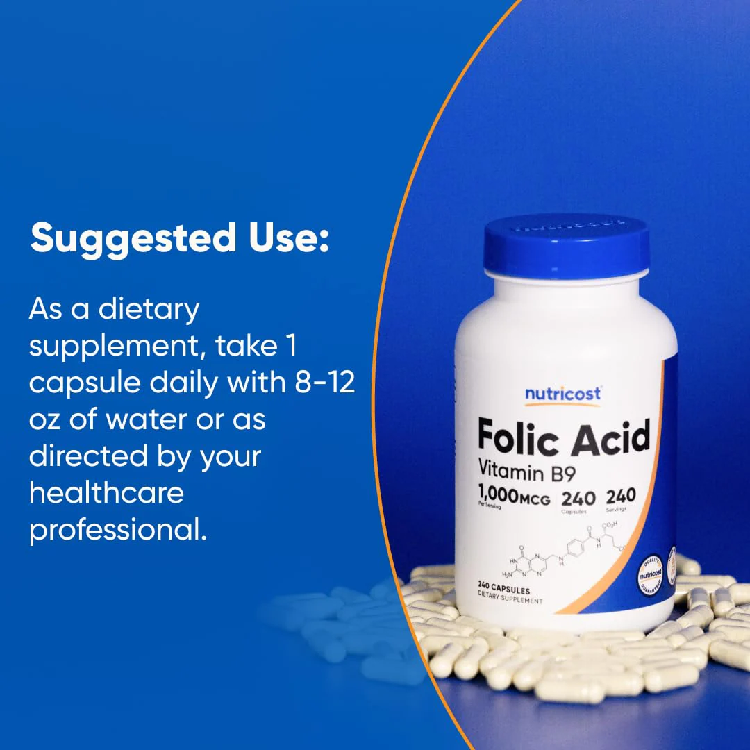 Nutricost Folic Acid (Vitamin B9) 1000 mcg, 240 Capsules - Image 3