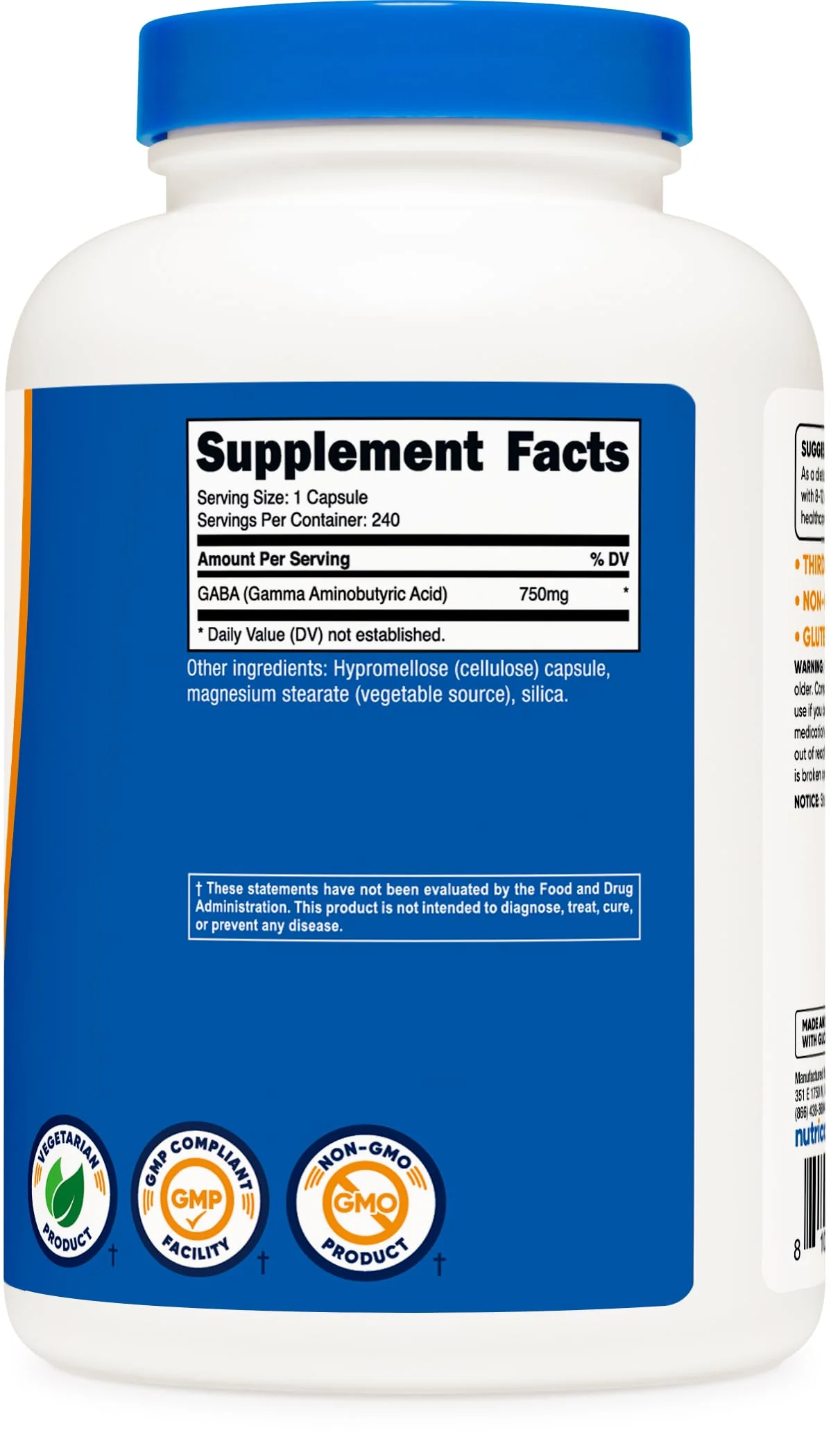 Nutricost GABA (Gamma Aminobutyric Acid) 750mg, 240 Capsules, 240 Servings - Non-GMO, Gluten Free - Image 2