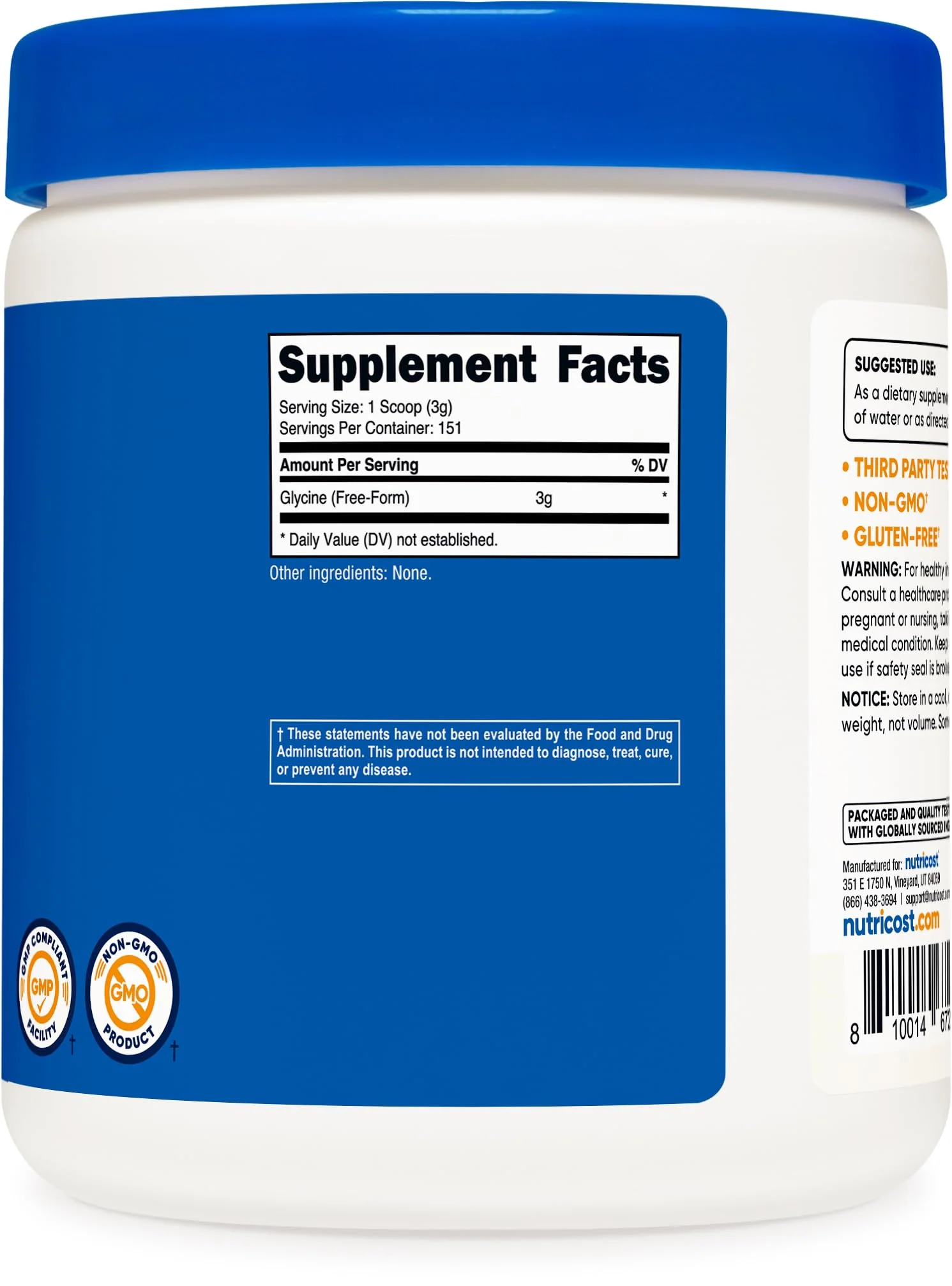 Nutricost Glycine Powder 1lb - Non-GMO, Gluten Free - Image 2
