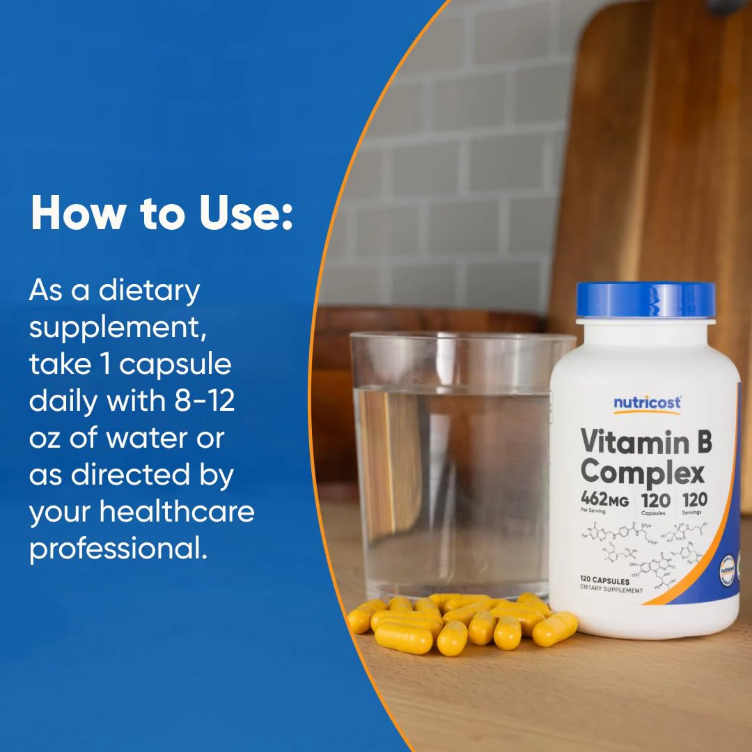 Nutricost High Potency Vitamin B Complex 462mg, 120 Capsules - with Vitamin C - Energy Complex - Image 4