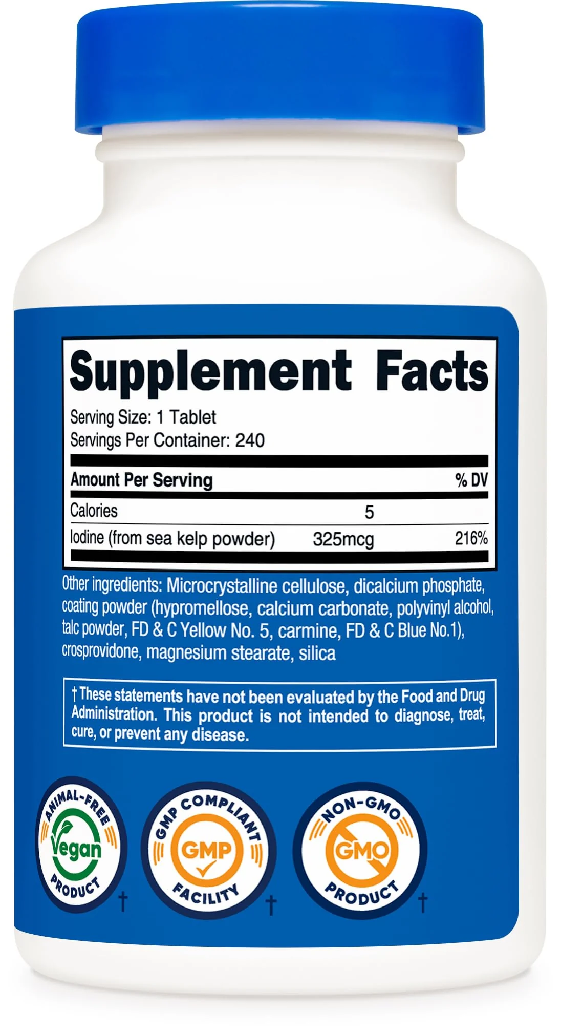 Nutricost Iodine (Natural Iodine from Sea Kelp) 325mcg, 240 Tablets - Non-GMO, Gluten Free - Image 2