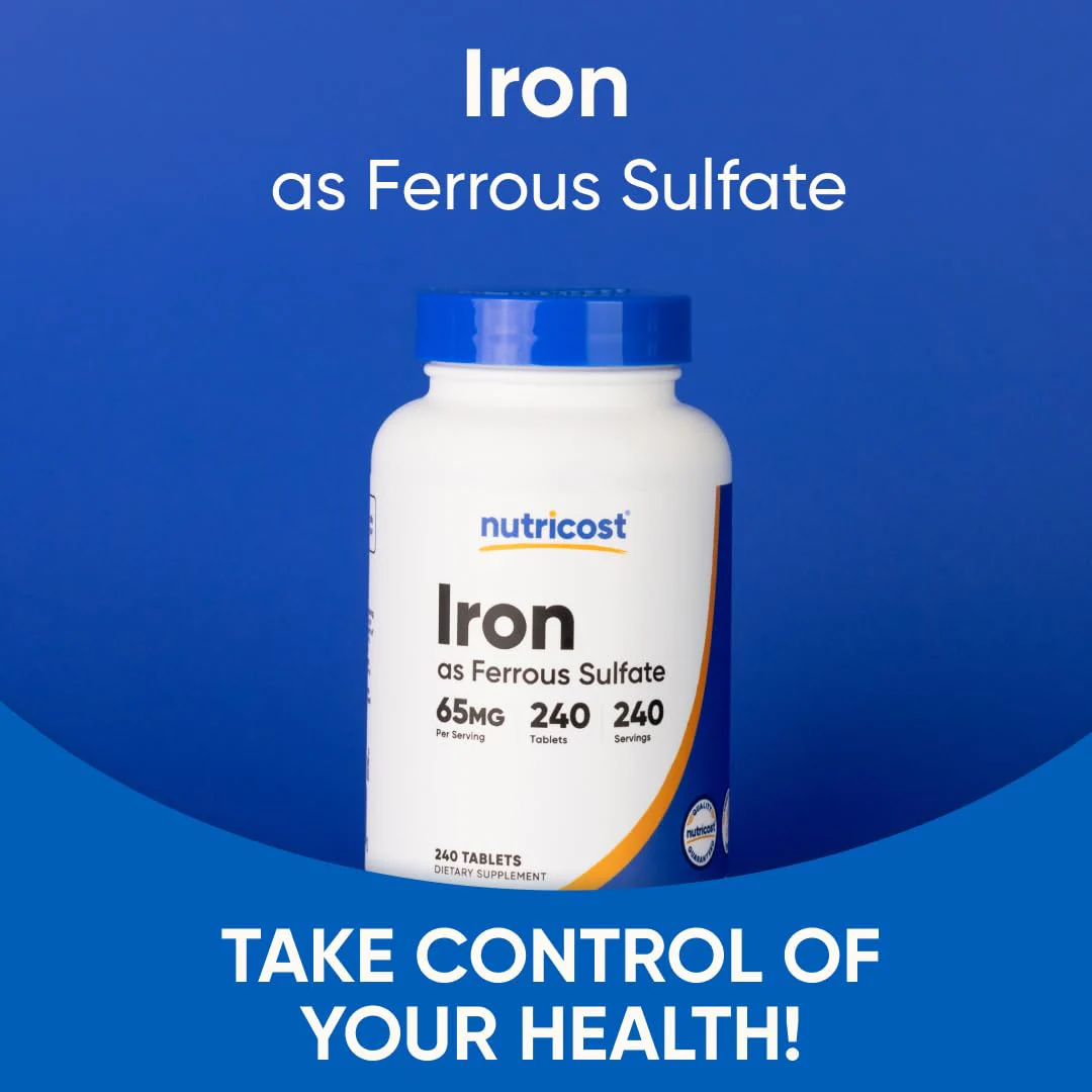 Nutricost Iron (As Ferrous Sulfate) 65mg, 240 Tablets - Non-GMO, Gluten Free - Image 5