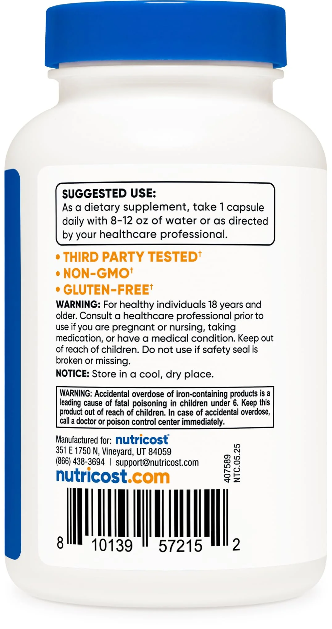 Nutricost Iron Bisglycinate Supplement (25mg) 240 Capsules - from Ferrous Bisglycinate Chelate - Non-GMO & Gluten-Free, Gentle Iron - Image 3