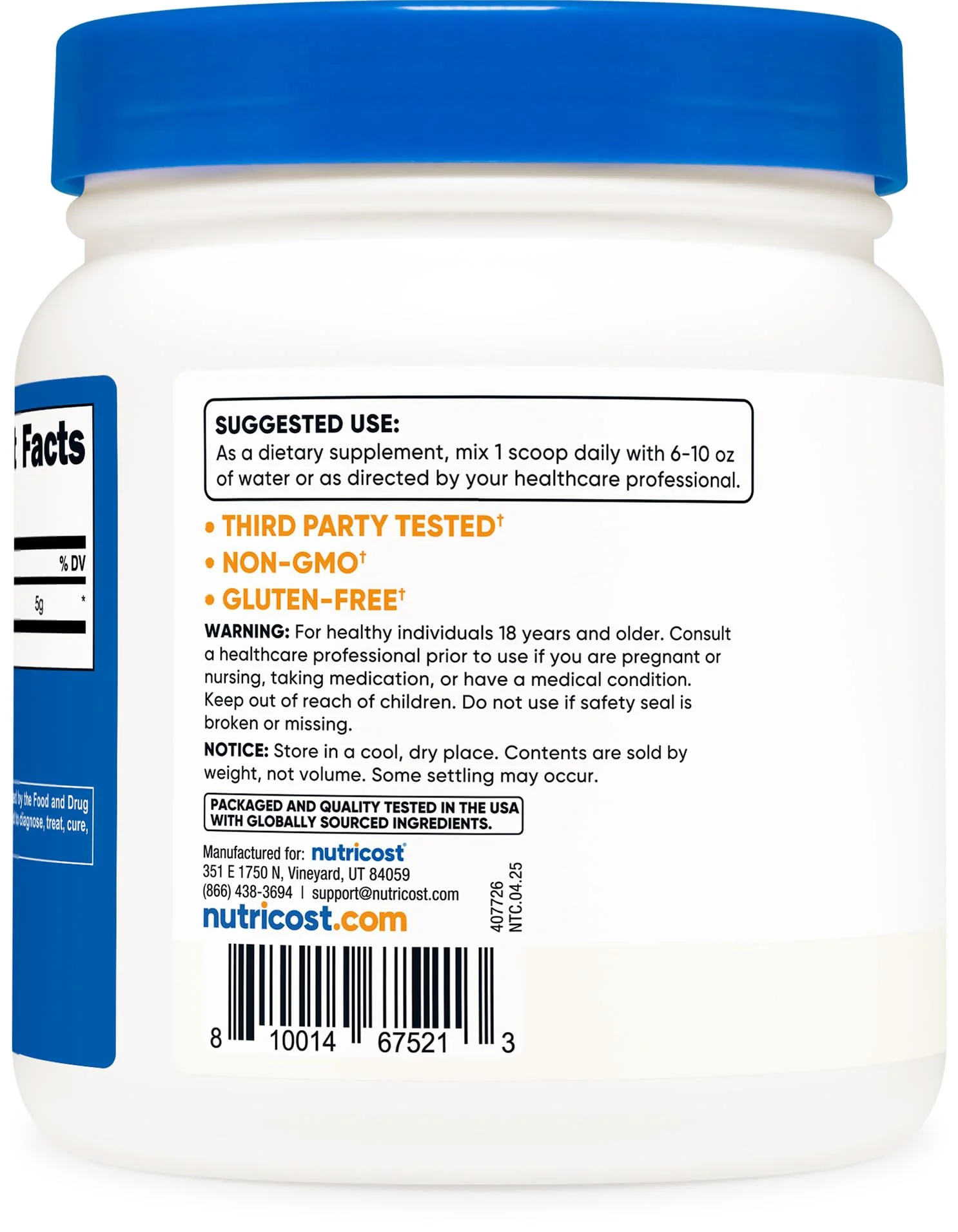 Nutricost L-Glutamine Powder (500 Grams) Unflavored - Gluten Free & Non-GMO, 100 Servings - Image 3