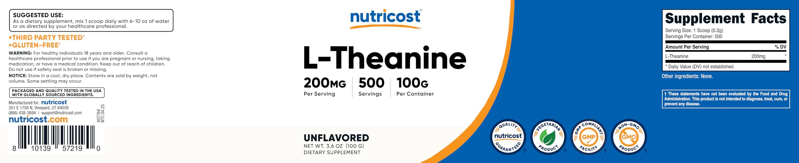 Nutricost L-Theanine Powder 100 Grams - Gluten Free & Non-GMO - Image 2