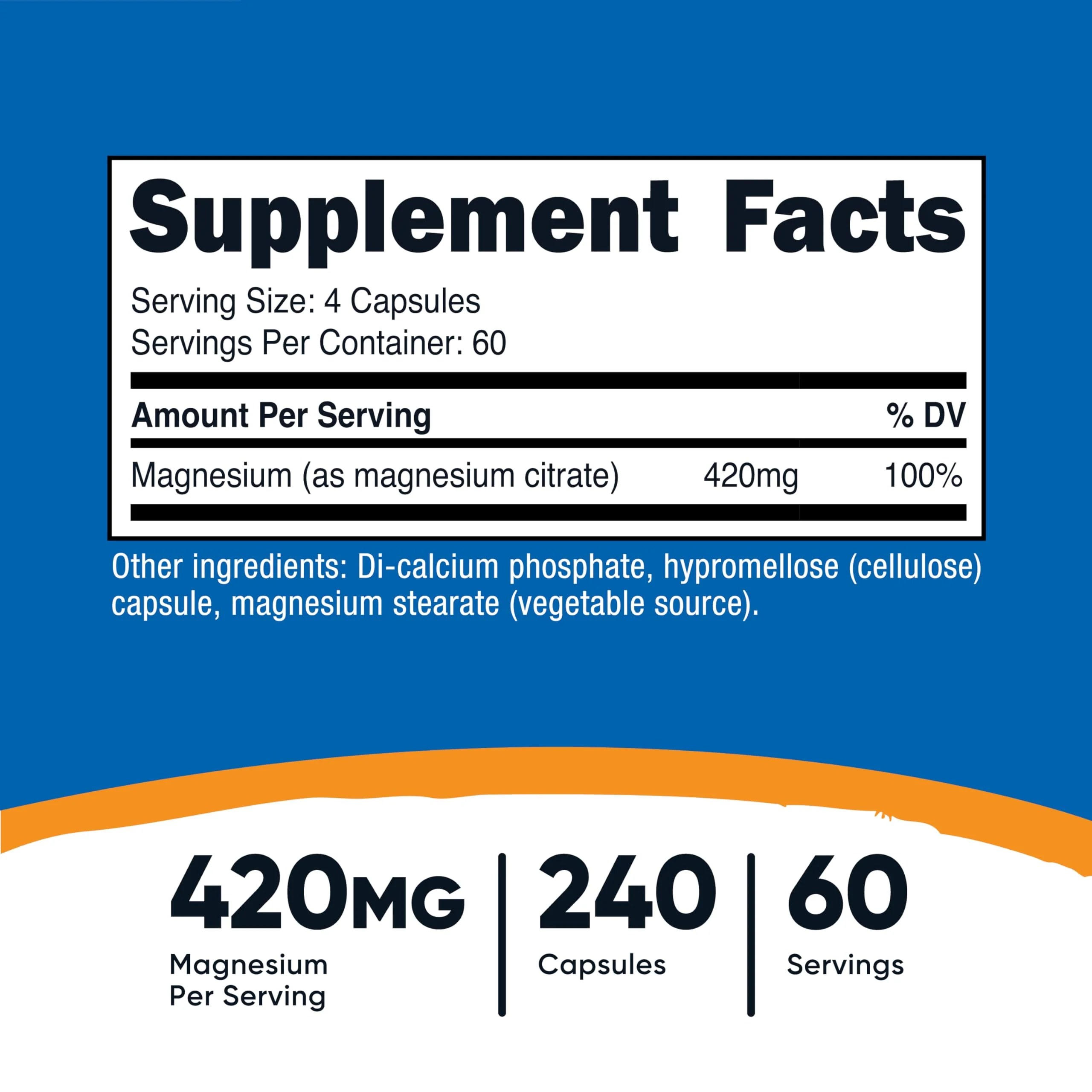 Nutricost Magnesium Citrate 420mg, 240 Veggie Capsules - 60 Servings, Gluten Free, Non-GMO, Vegetarian Friendly - Image 5
