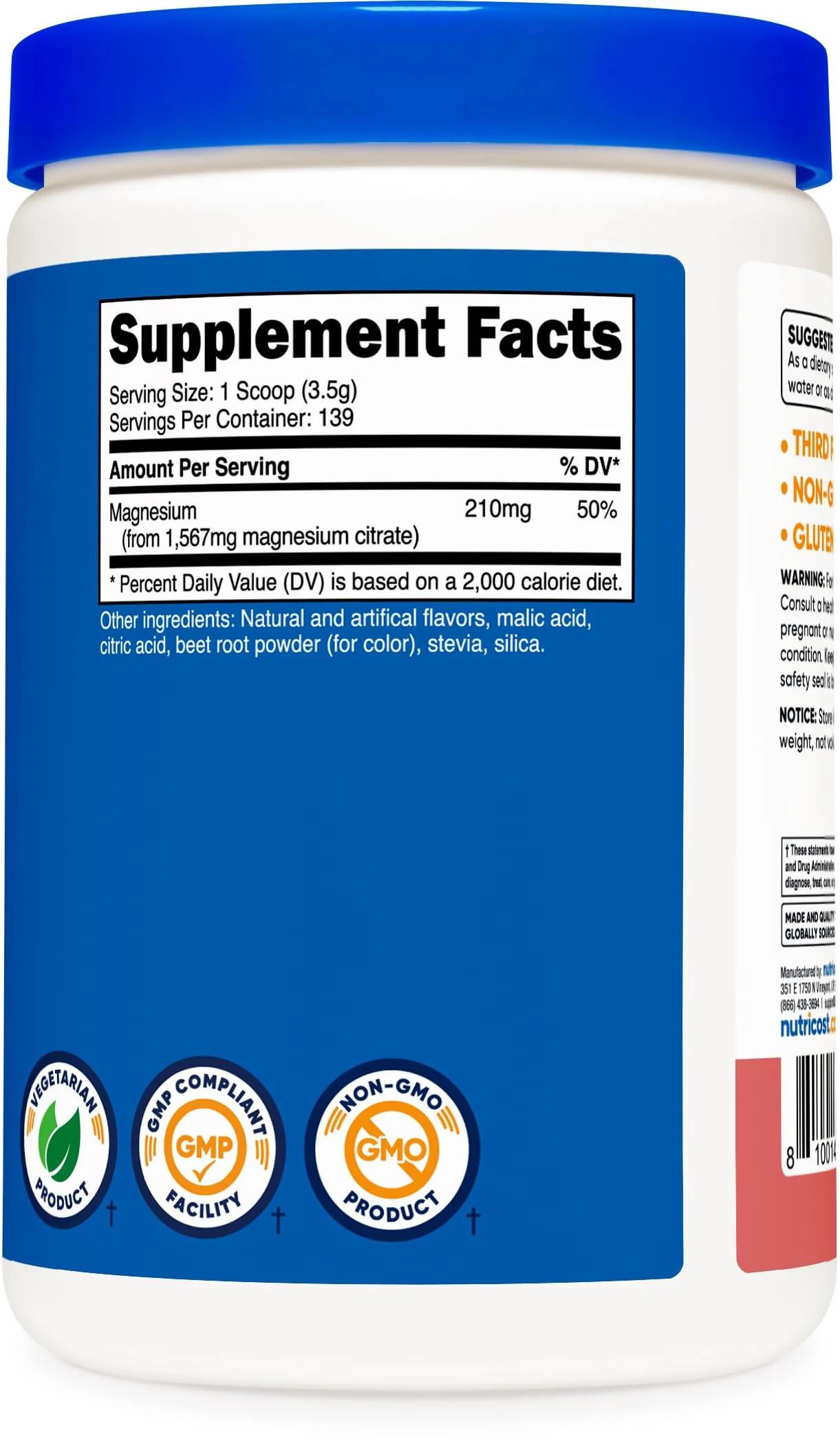 Nutricost Magnesium Citrate Powder (Raspberry Lemonade, 500 Gram) - Image 2