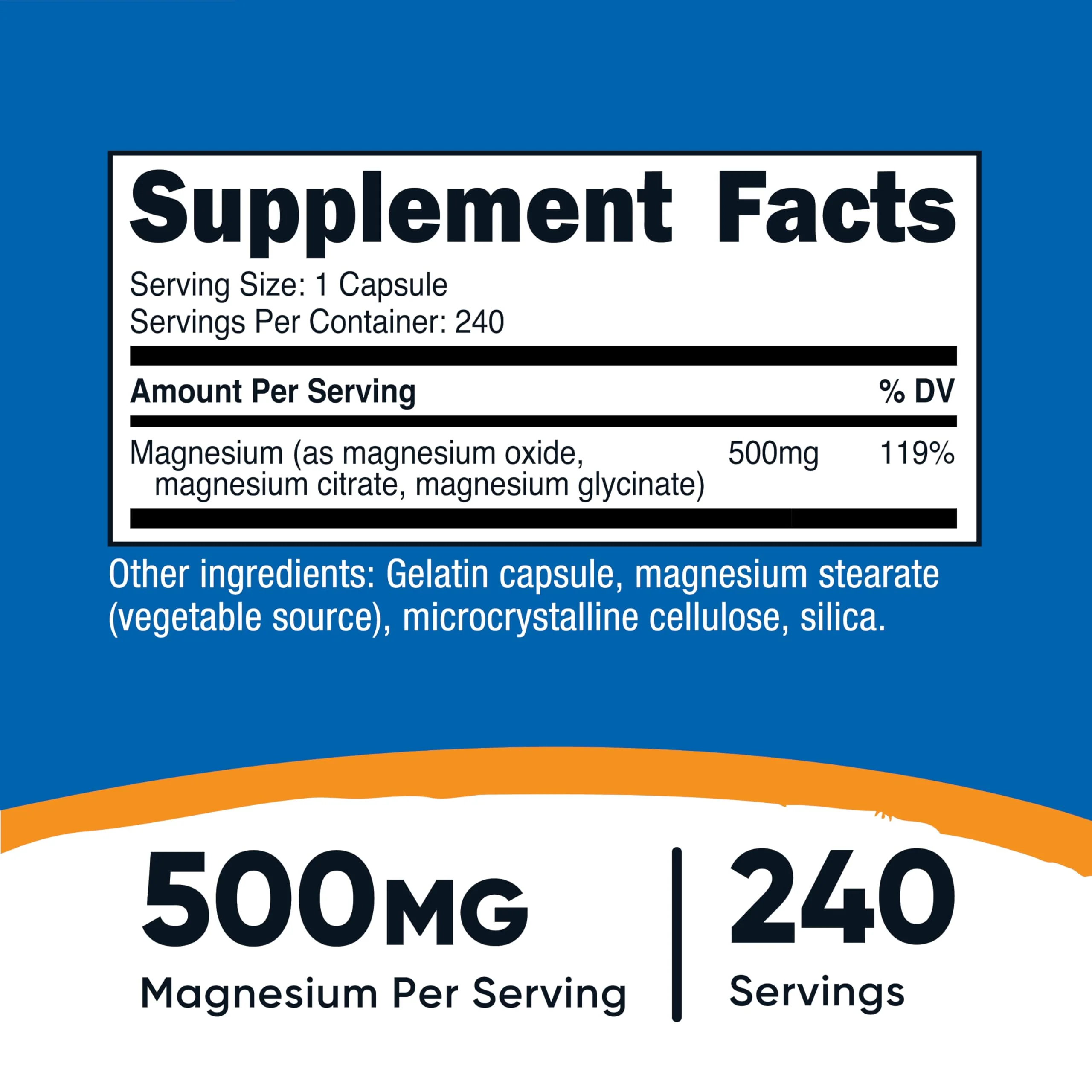 Nutricost Magnesium Complex 500mg, 240 Capsules - Magnesium Oxide, Citrate, and Glycinate - Gluten Free and Non-GMO - Image 8