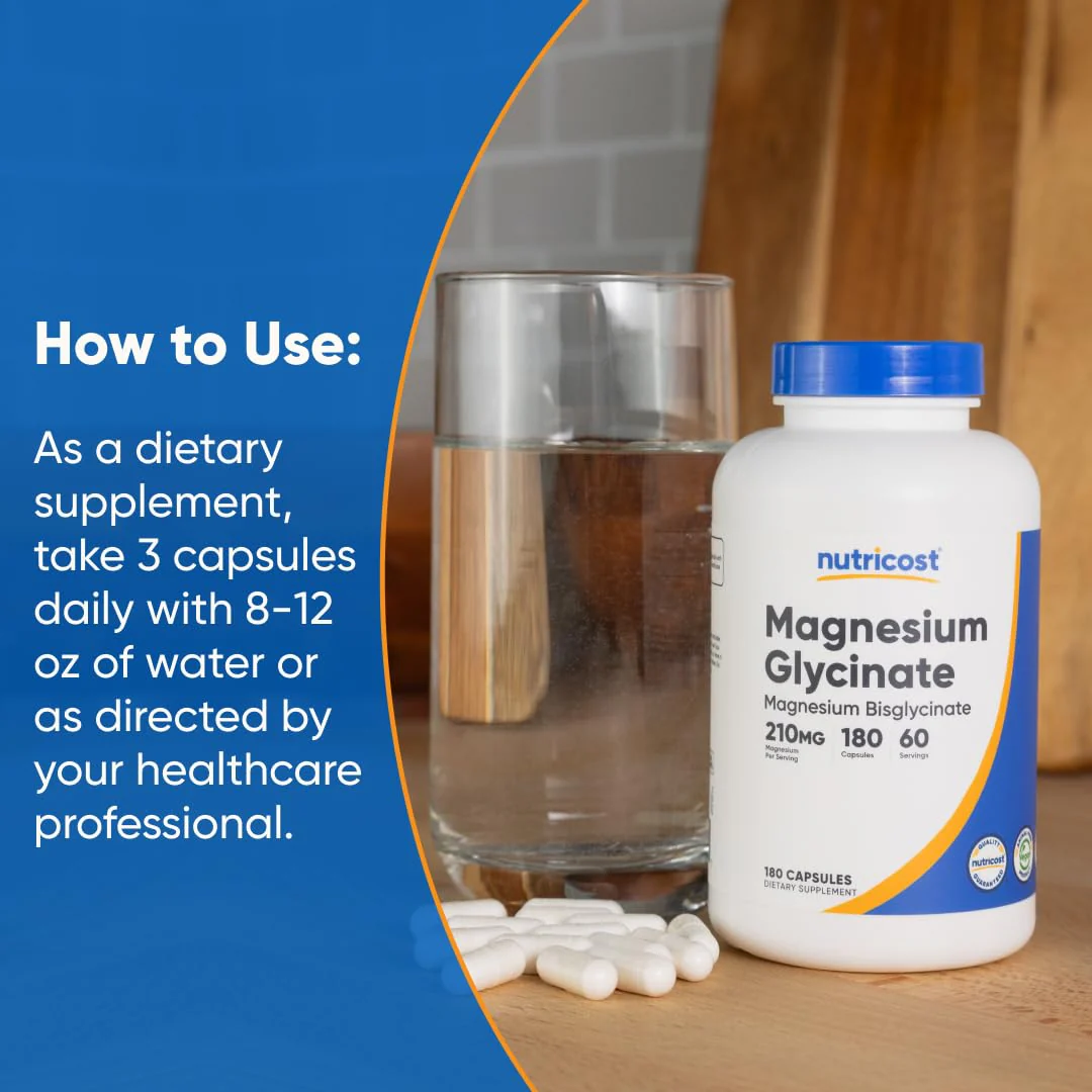 Nutricost Magnesium Glycinate Capsules (180 Capsules, 210 mg Per Serving) - Magnesium Glycinate Supplement for Gentle Absorption - Image 3