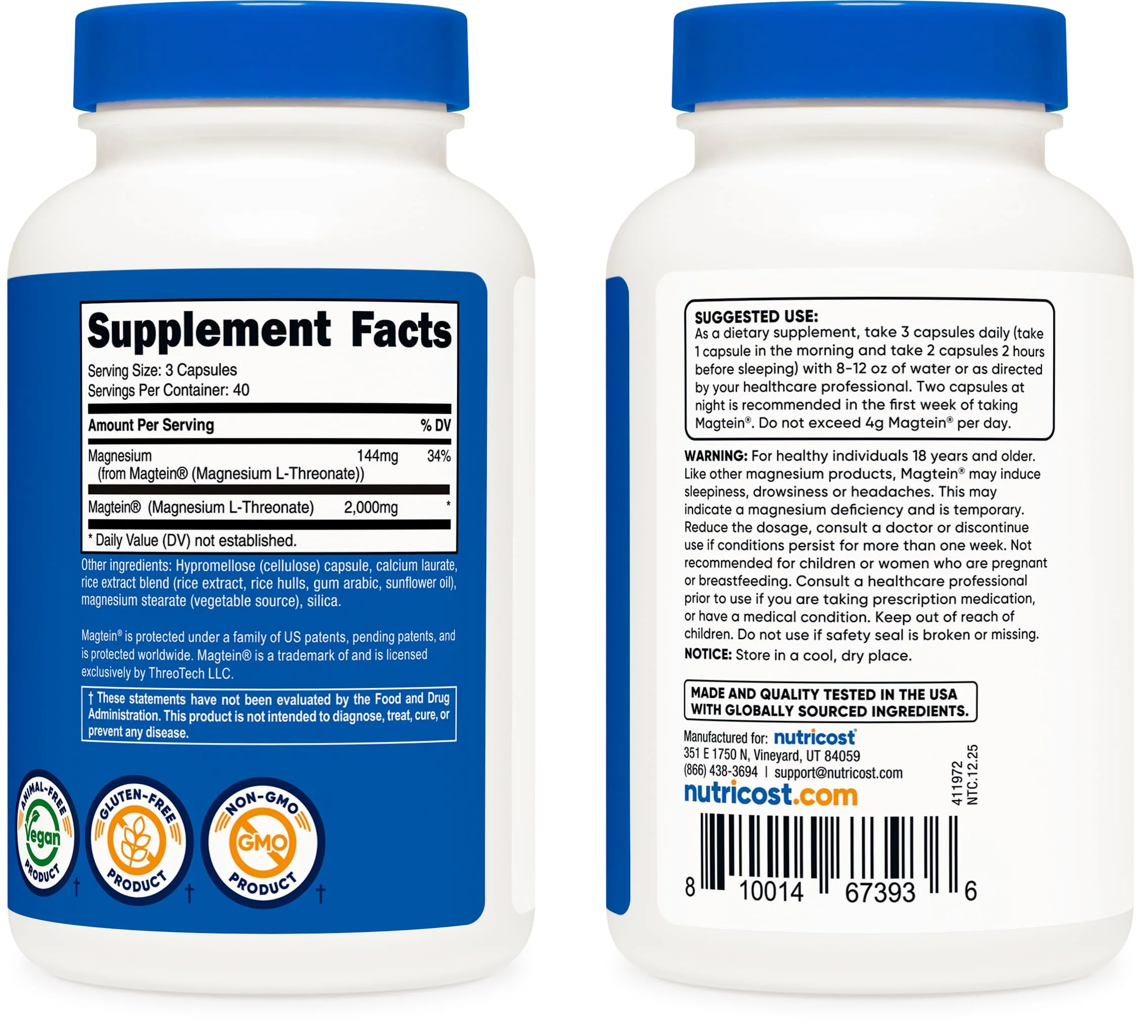 Nutricost Magnesium L-Threonate As Magtein 2000mg, 120 Capsules - Non-GMO, Gluten Free, Vegetarian Friendly - Image 6