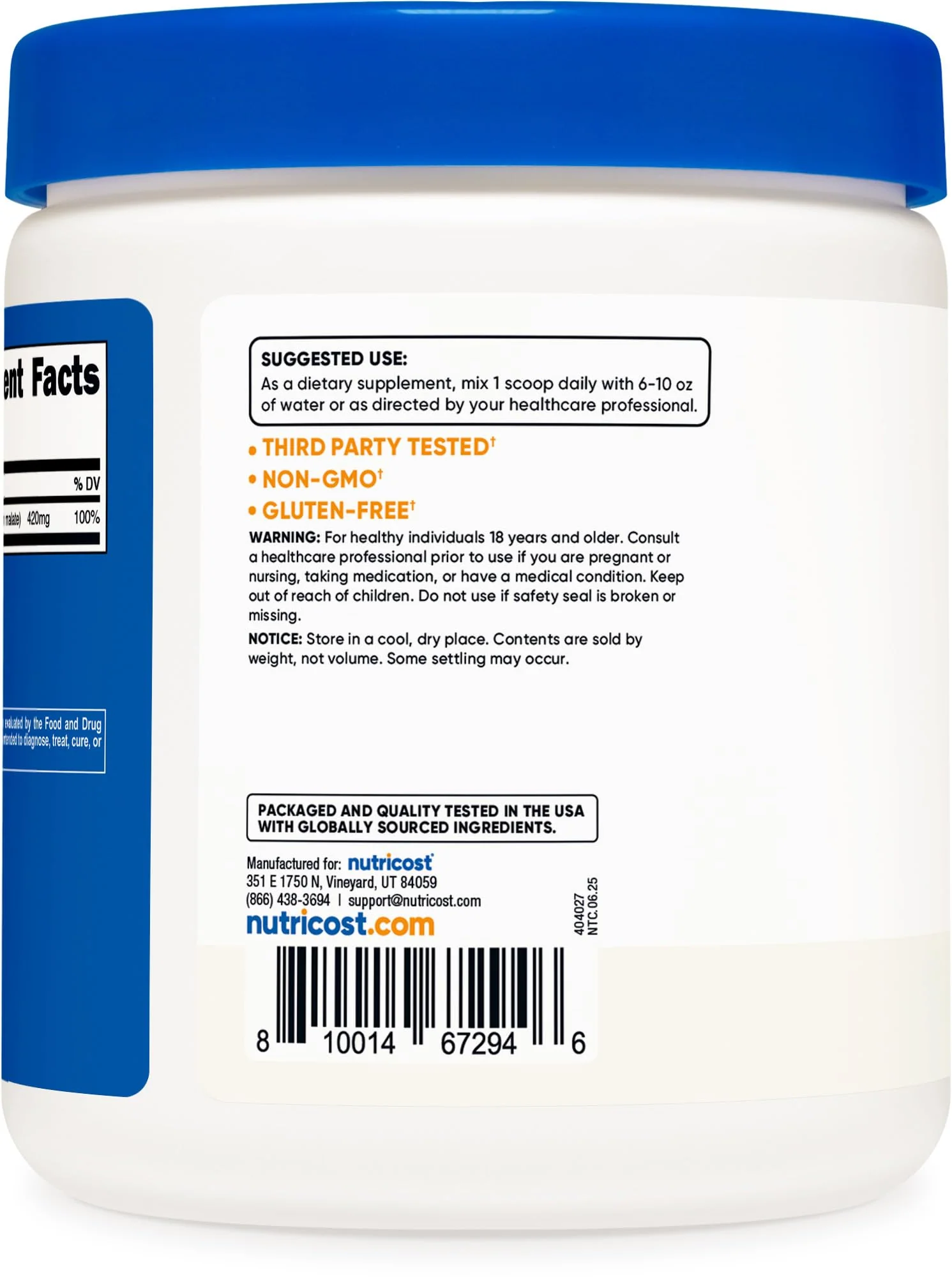Nutricost Magnesium Malate Powder (300g) - 420mg of Magnesium Per Serving - Non-GMO, Gluten Free - Image 3