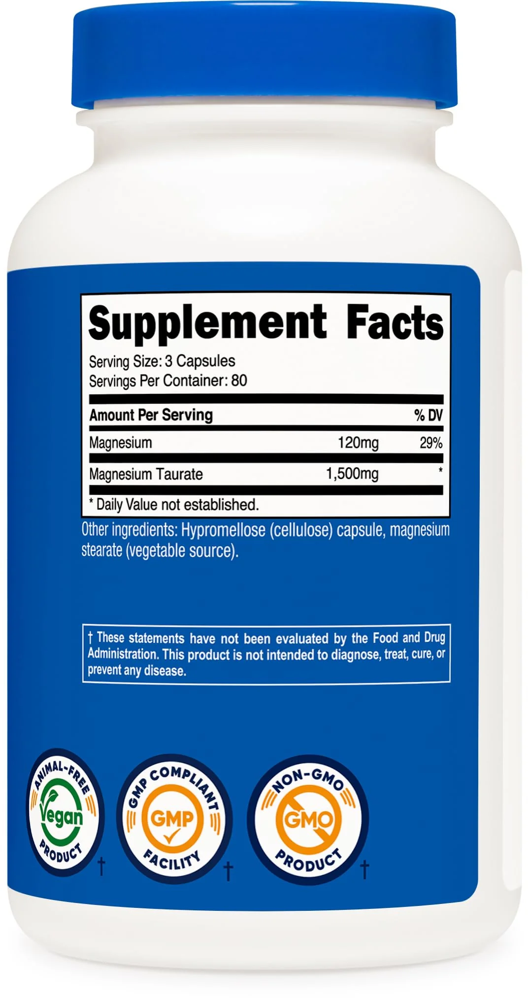 Nutricost Magnesium Taurate 1,500mg; 240 Capsules - Gluten Free, Non-GMO, Vegan, 80 Servings - Image 2