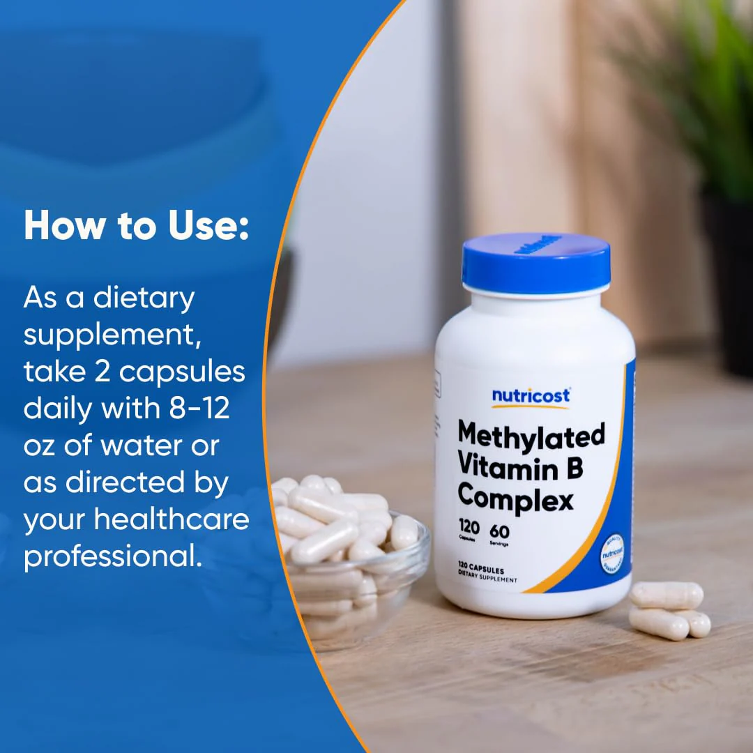 Nutricost Methylated Vitamin B Complex 120 Capsules - (60 Servings) Gluten-Free - Image 3