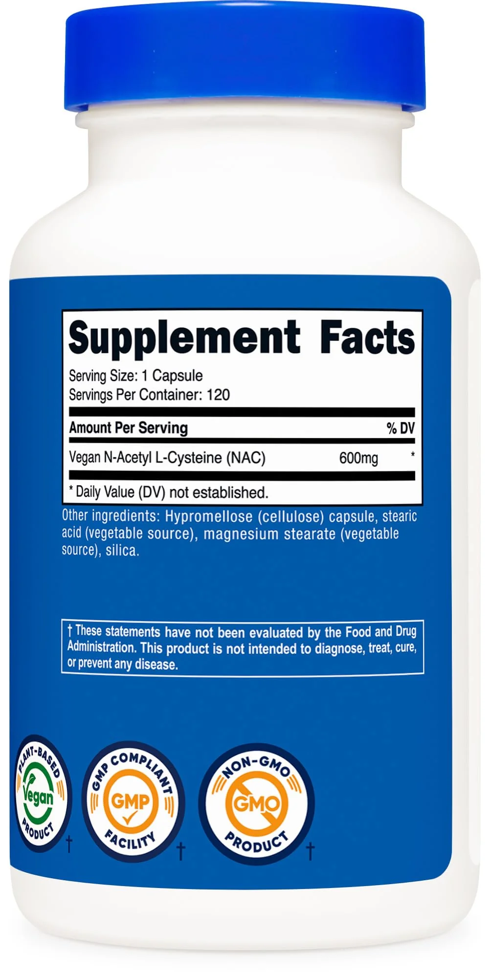 Nutricost N-Acetyl L-Cysteine (NAC) 600mg, 120 Vegetarian Capsules - Non-GMO, Gluten Free, Vegetarian Caps - Image 3