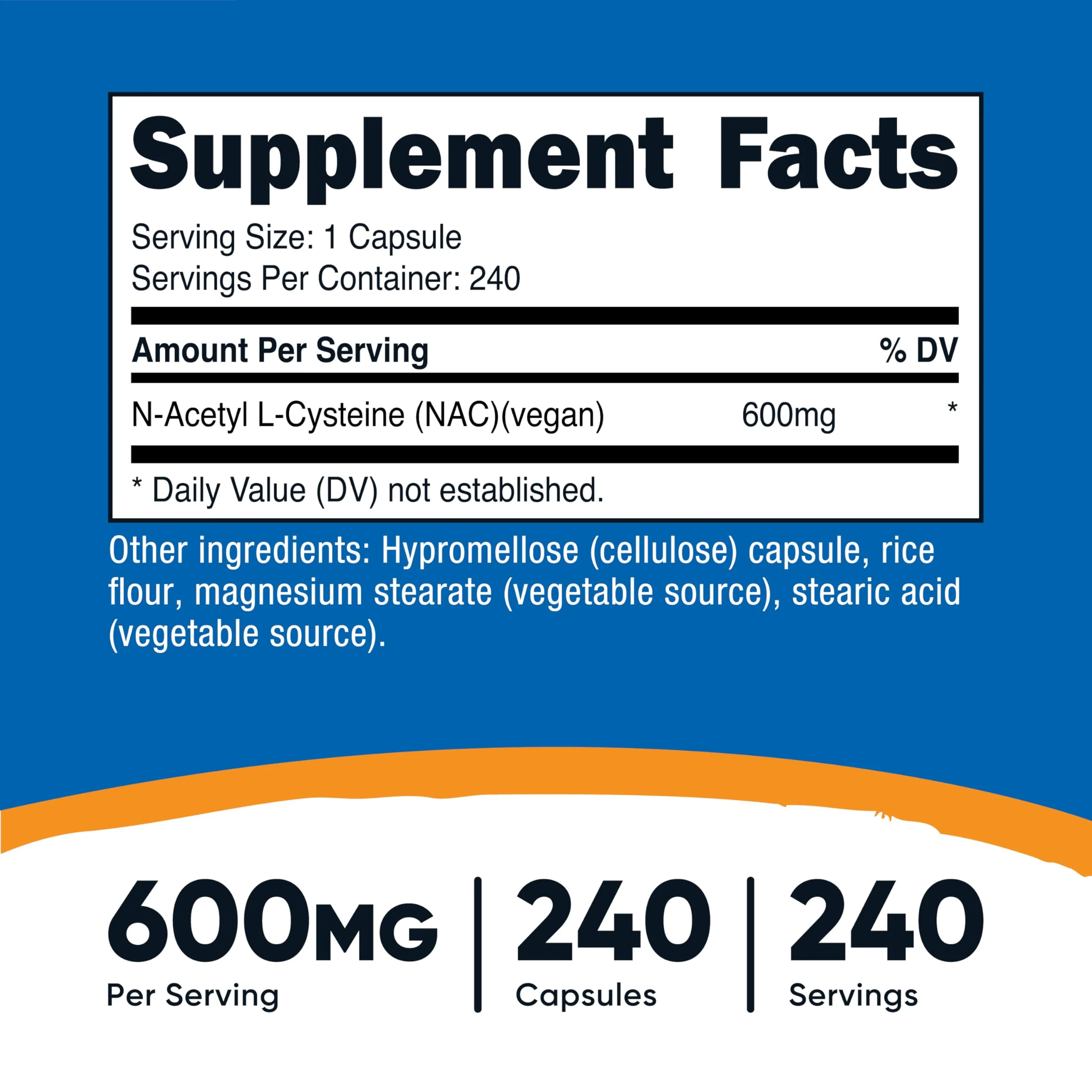 Nutricost N-Acetyl L-Cysteine (NAC) 600mg, 240 Vegetarian Capsules - Vegan, Non-GMO, Gluten Free - Image 5