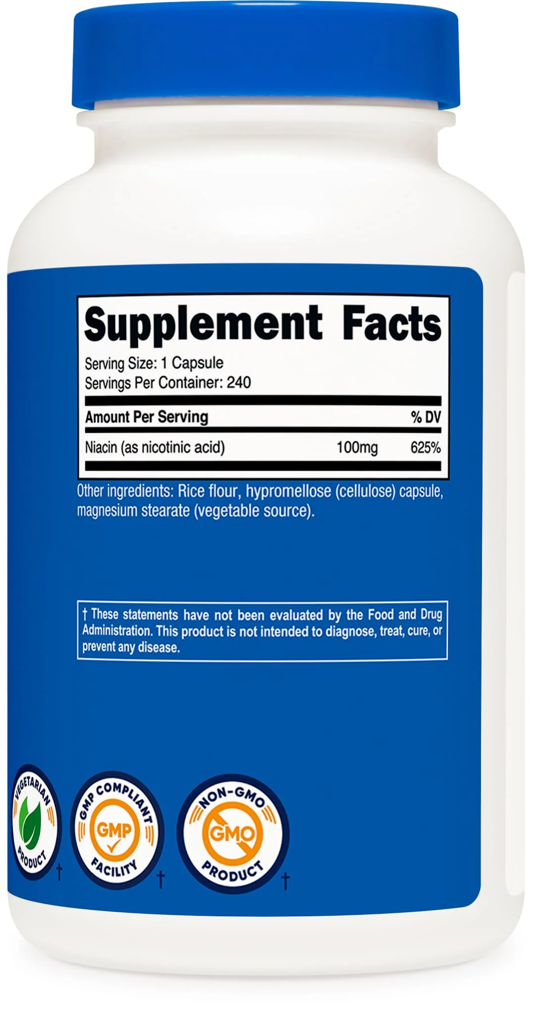 Nutricost Niacin (Vitamin B3) 100mg, 240 Capsules - with Flushing, Non-GMO, Gluten Free - Image 3