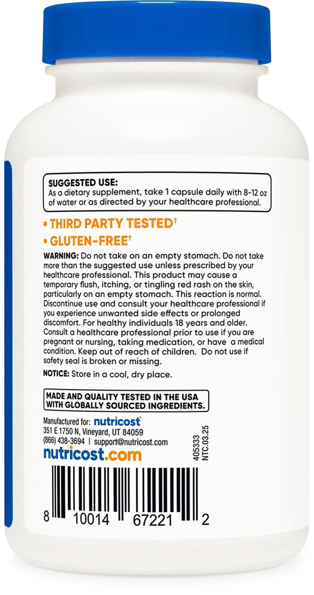 Nutricost Niacin (Vitamin B3) 100mg, 240 Capsules - with Flushing, Non-GMO, Gluten Free - Image 4