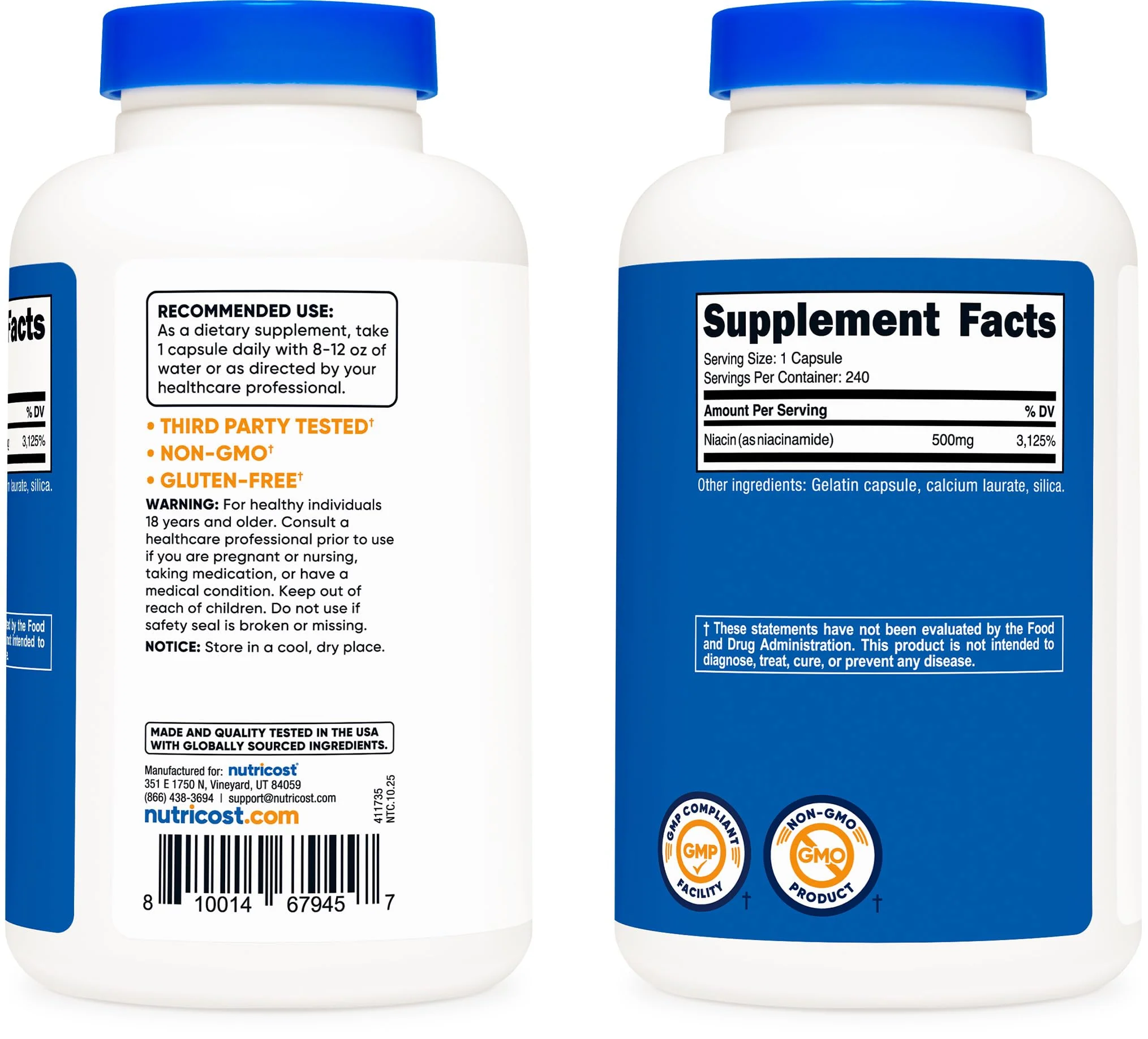 Nutricost Niacinamide (Vitamin B3) 500mg, 240 Capsules - Non-GMO, Gluten Free, Flush Free Vitamin B3 - Image 8
