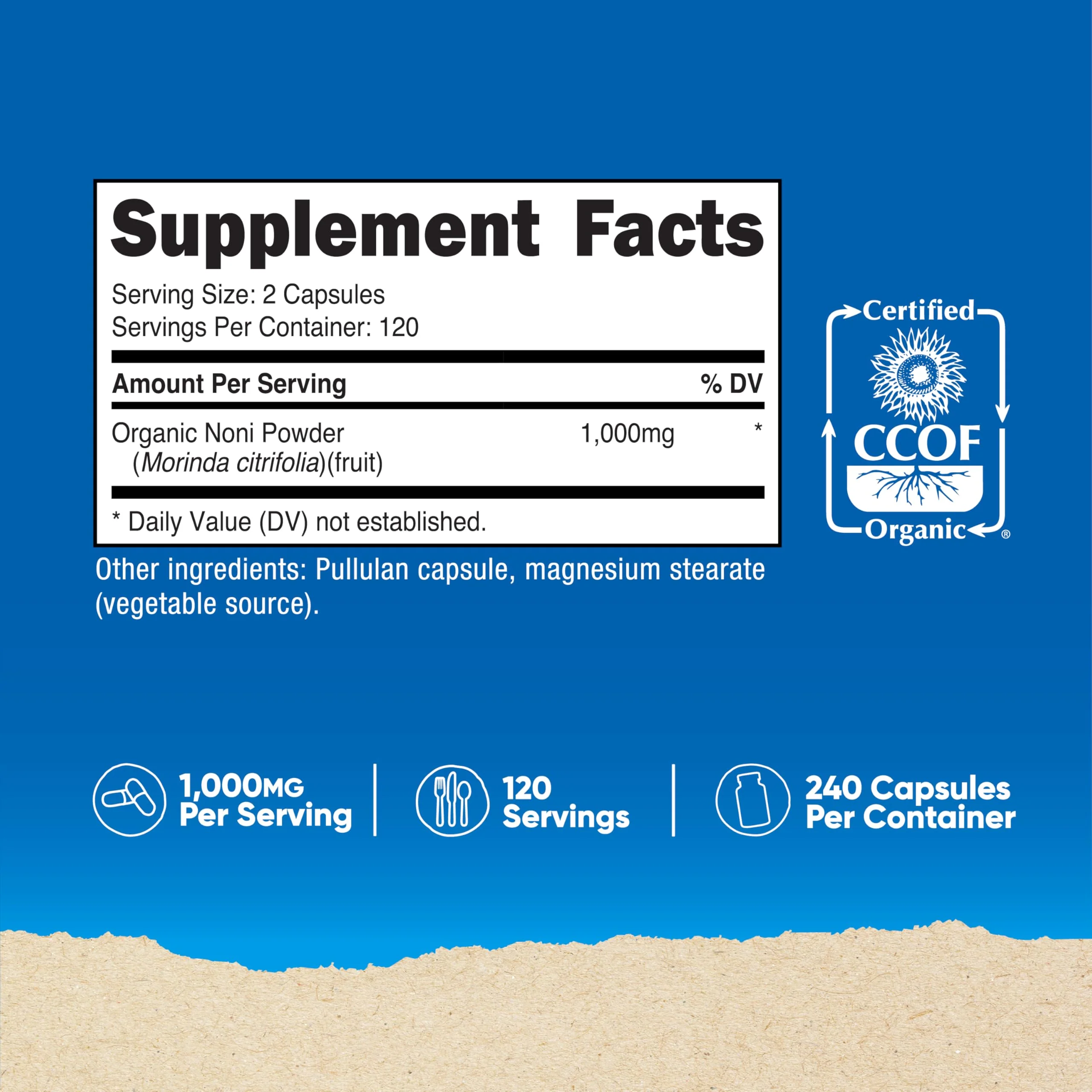 Nutricost Noni Capsules 500mg 240 Capsules - CCOF Certified Made with Organic Noni, Non-GMO, Gluten Free - Image 6