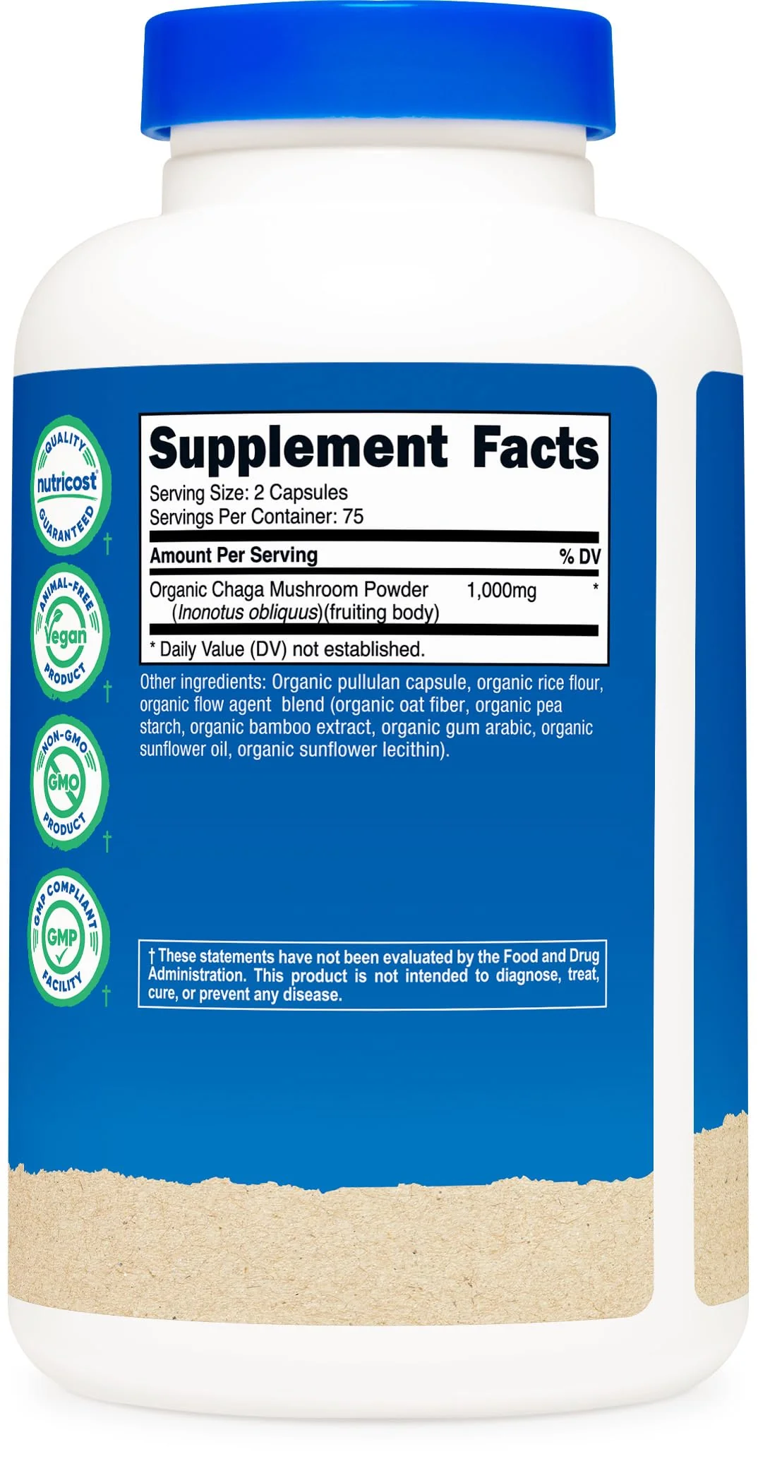 Nutricost Organic Chaga Mushroom Capsules 1000mg, 75 Servings - CCOF Certified Made with Organic Chaga Mushroom, Vegetarian, Gluten Free, 500mg Per Capsule, 150 Capsules - Image 2