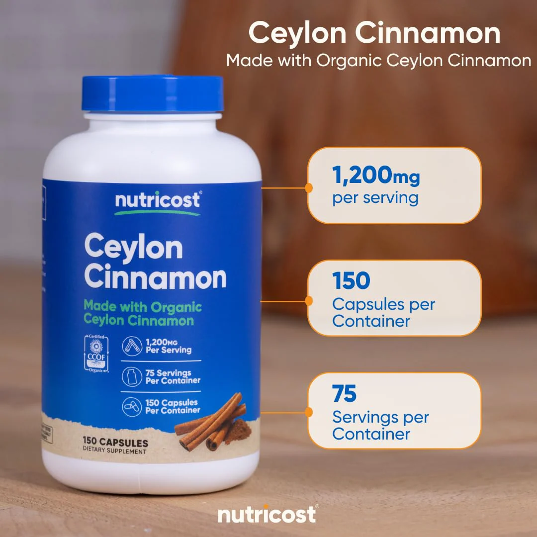 Nutricost Organic Cinnamon (Ceylon Cinnamon) 1,200mg Serving, 150 Capsules - Gluten Free, Non-GMO - Image 4