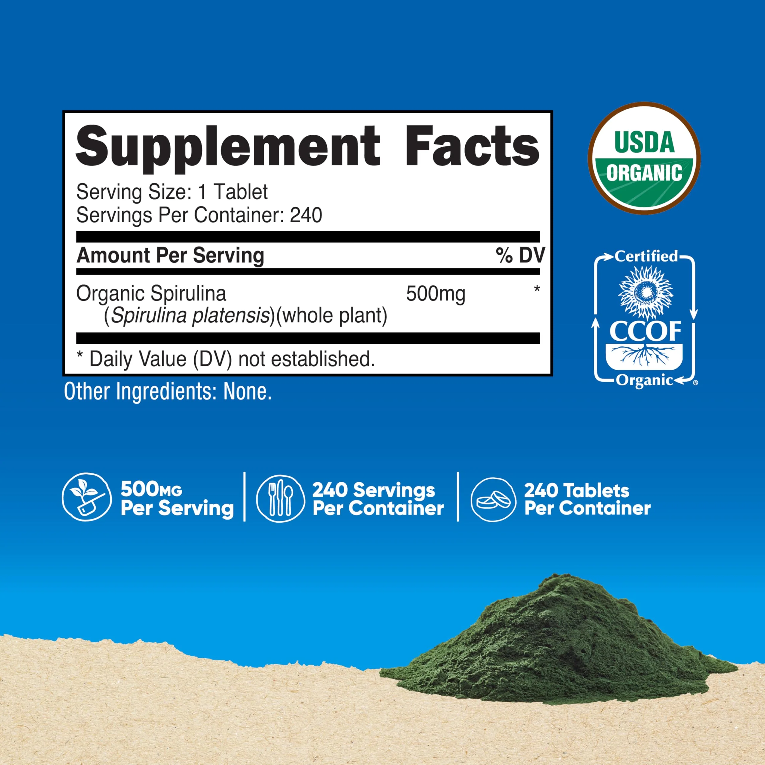 Nutricost Organic Spirulina 500mg, 240 Tablets - Gluten Free, Non-GMO - Image 5