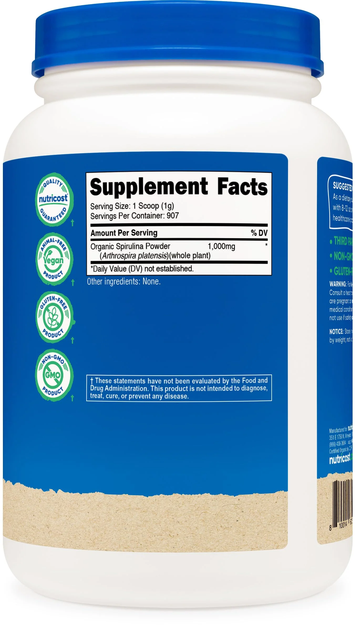 Nutricost Organic Spirulina Powder 2 LB - Pure, Certified Organic Spirulina - Image 2