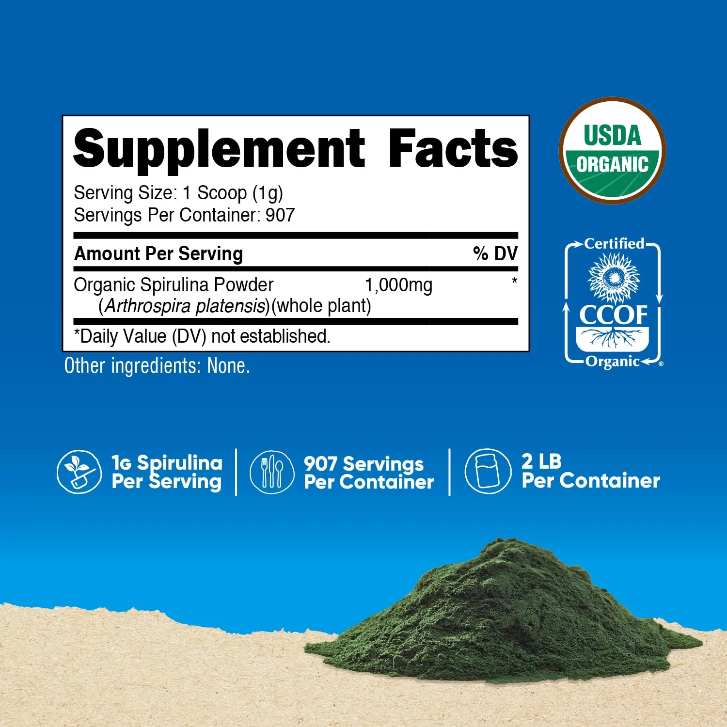 Nutricost Organic Spirulina Powder 2 LB - Pure, Certified Organic Spirulina - Image 5