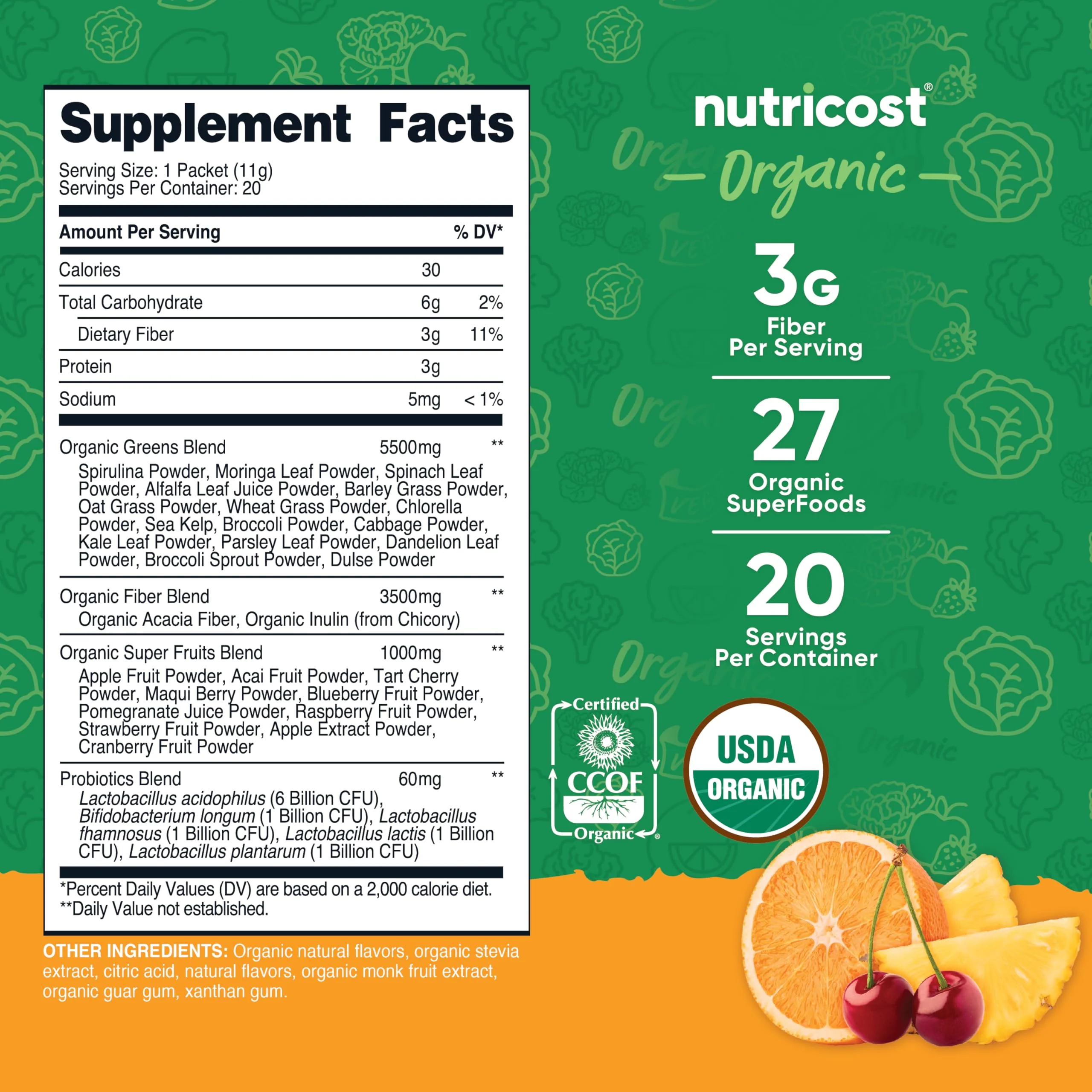 Nutricost Organic Super Greens (Orange Sunrise Flavored) 20 Stickpacks - Gluten-Free, Non-GMO - Image 5