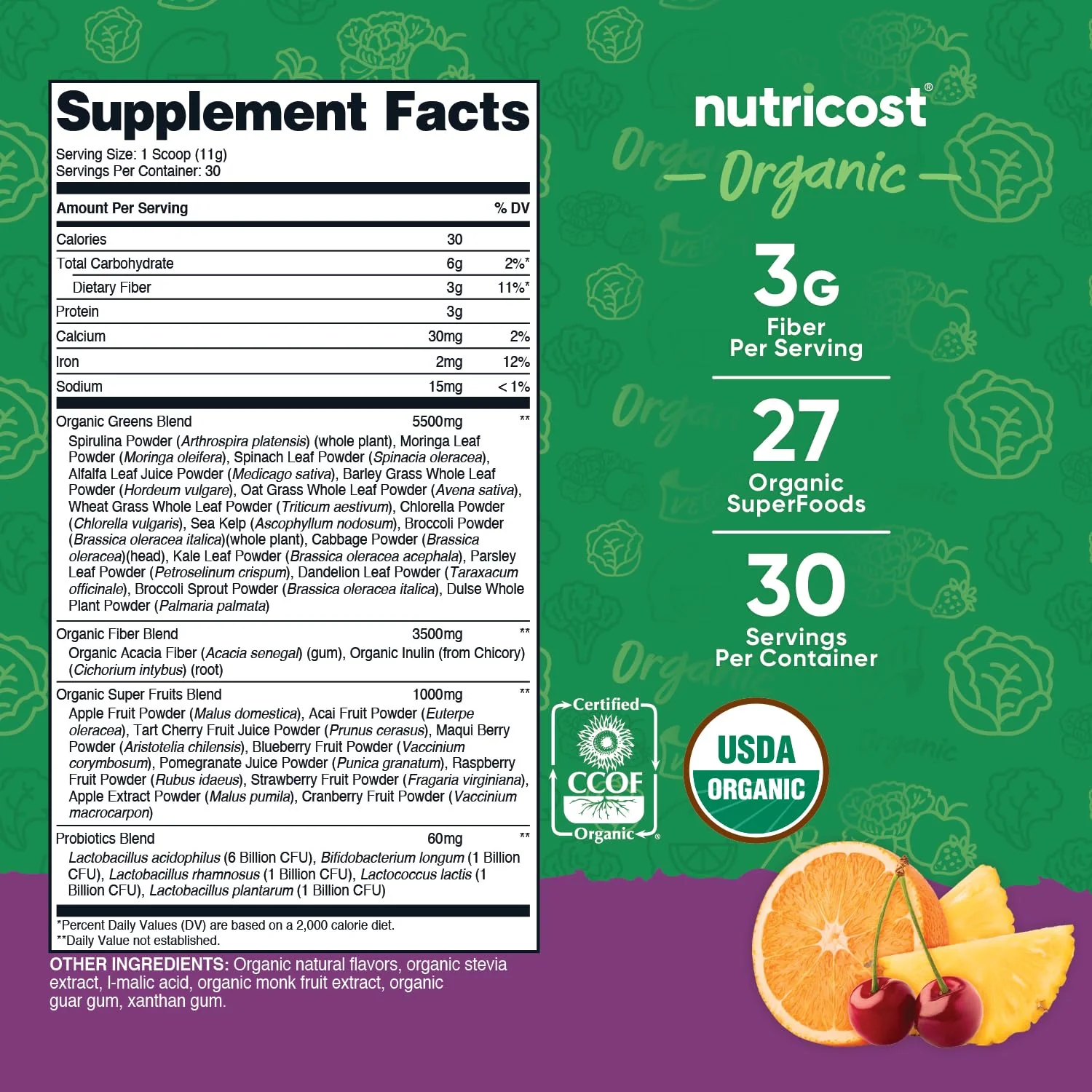 Nutricost Organic Super Greens Powder (30 Servings) Mixed Berry Flavor - Superfood Supplement Drink Mix - Image 6