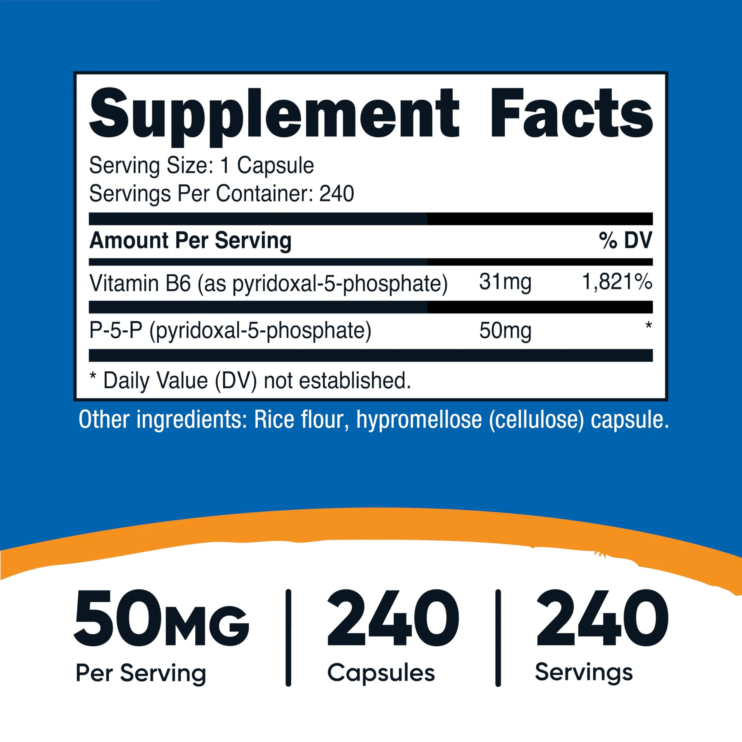 Nutricost P5P Vitamin B6 Supplement 50mg, 240 Capsules (Pyridoxal-5-Phosphate) - Vegetarian Friendly, Non-GMO, Gluten Free - Image 5