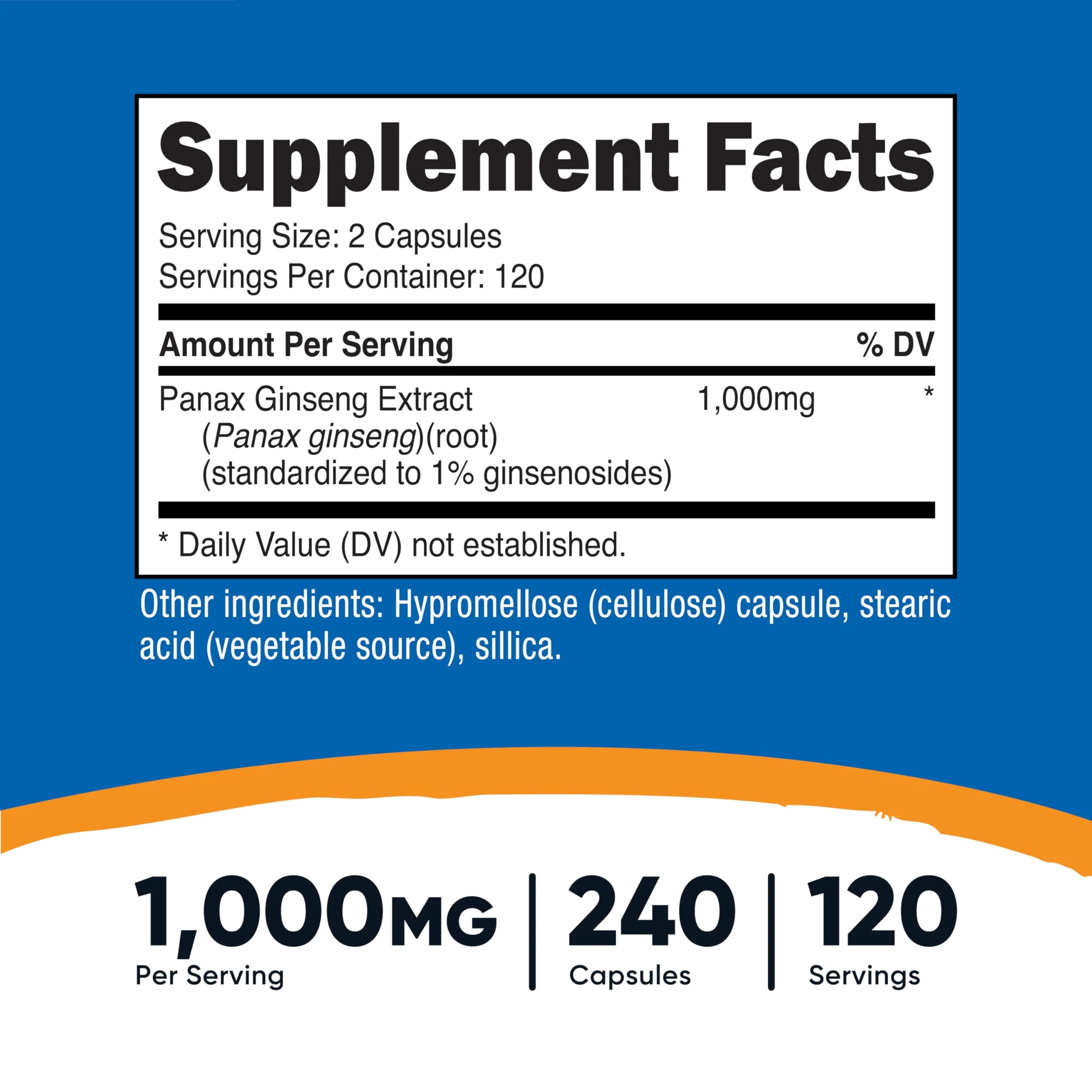 Nutricost Panax Ginseng 1000mg, 240 Capsules - Non GMO, Gluten Free, 120 Servings - Image 5