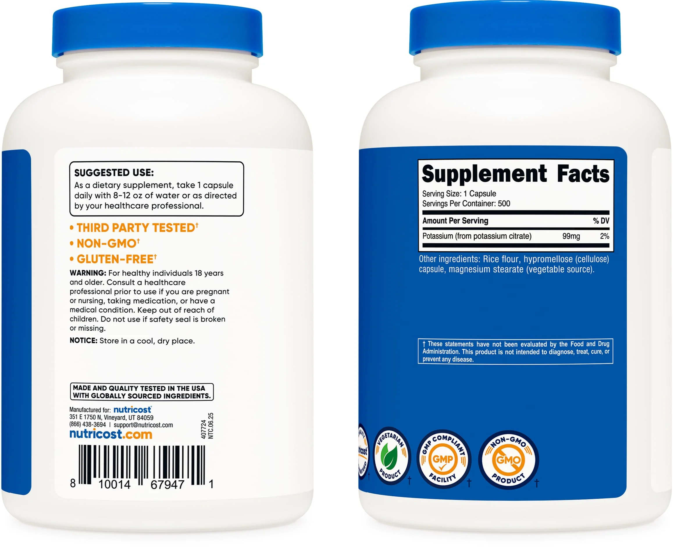 Nutricost Potassium Citrate 99mg, 500 Capsules - Image 6