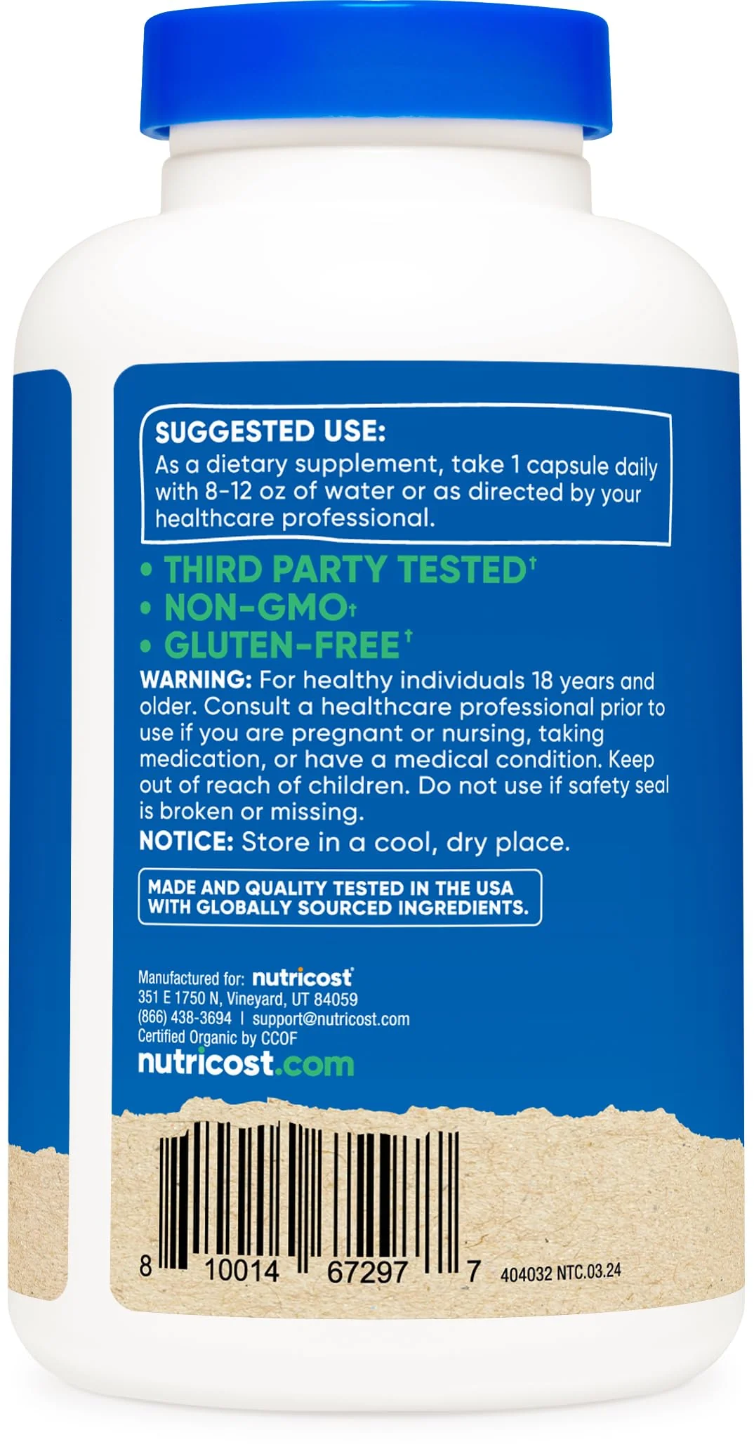 Nutricost Shatavari 600mg, 180 Capsules, 180 Servings - CCOF Certified Made with Organic Shatavari, Non-GMO, Gluten Free, Vegetarian Friendly - Image 3