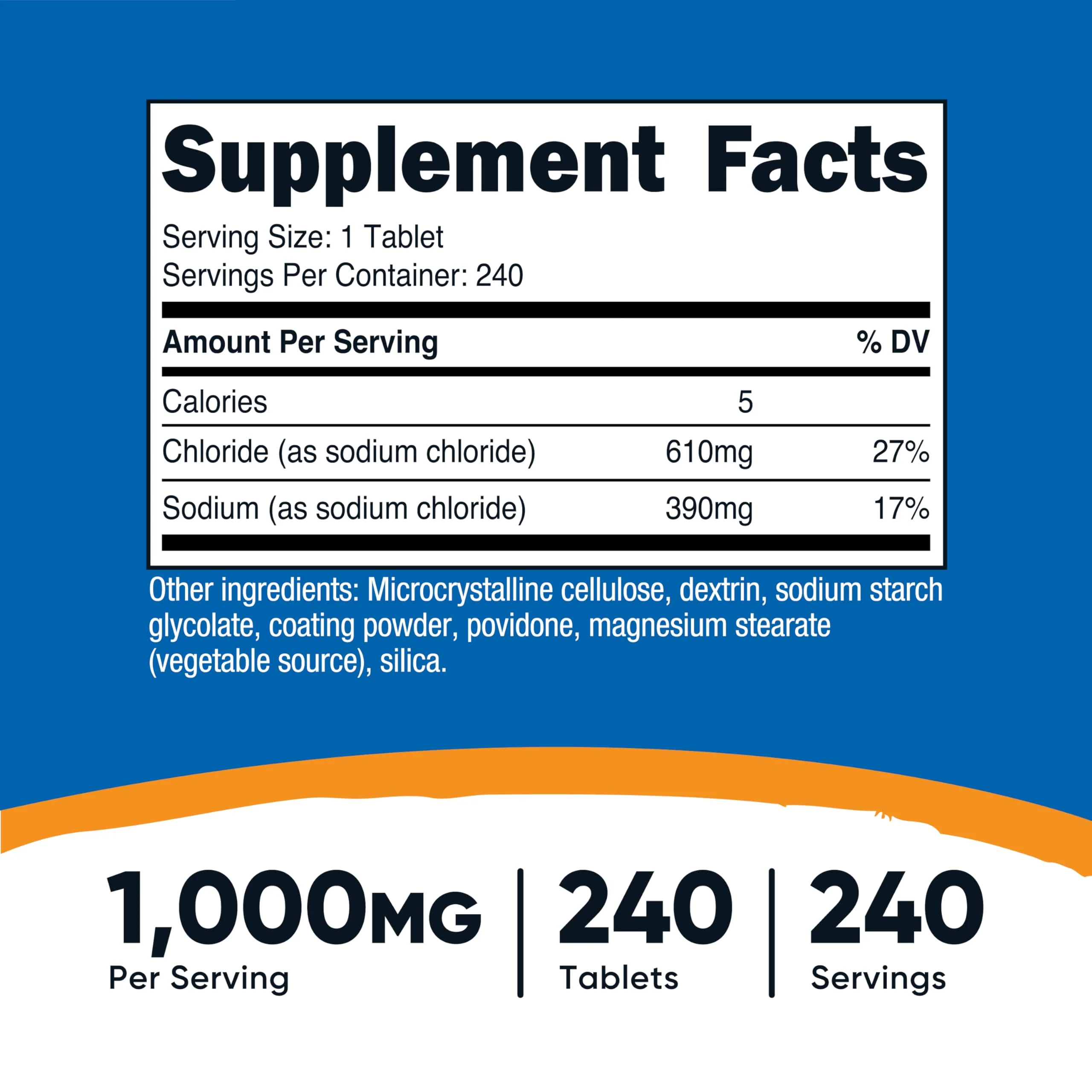 Nutricost Sodium Chloride 1000mg, 240 Tablets - Salt Tablets, Non-GMO, Gluten Free - Image 5