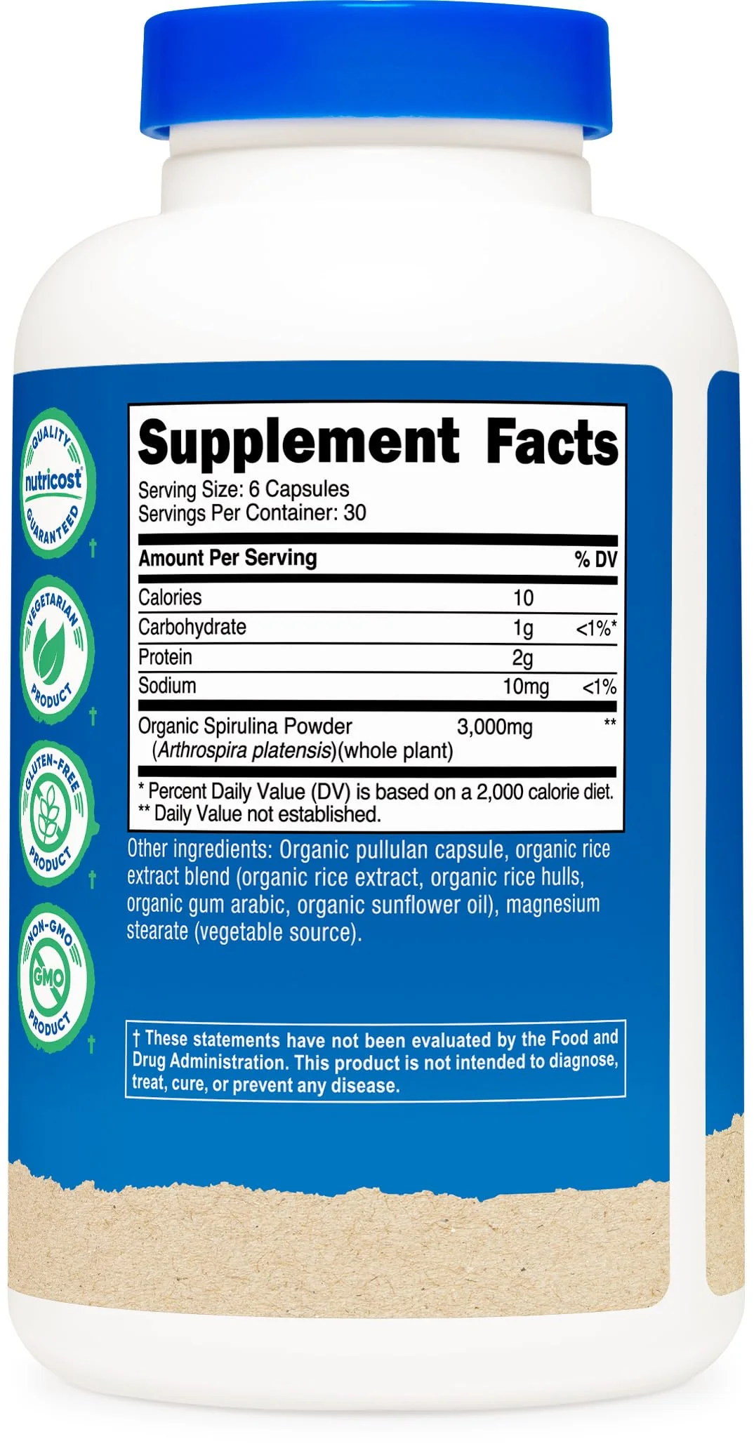 Nutricost Spirulina 3,000mg, 180 Capsules for 30 Servings - CCOF Certified Made with Organic Spirulina, Gluten Free, Vegetarian - Image 2