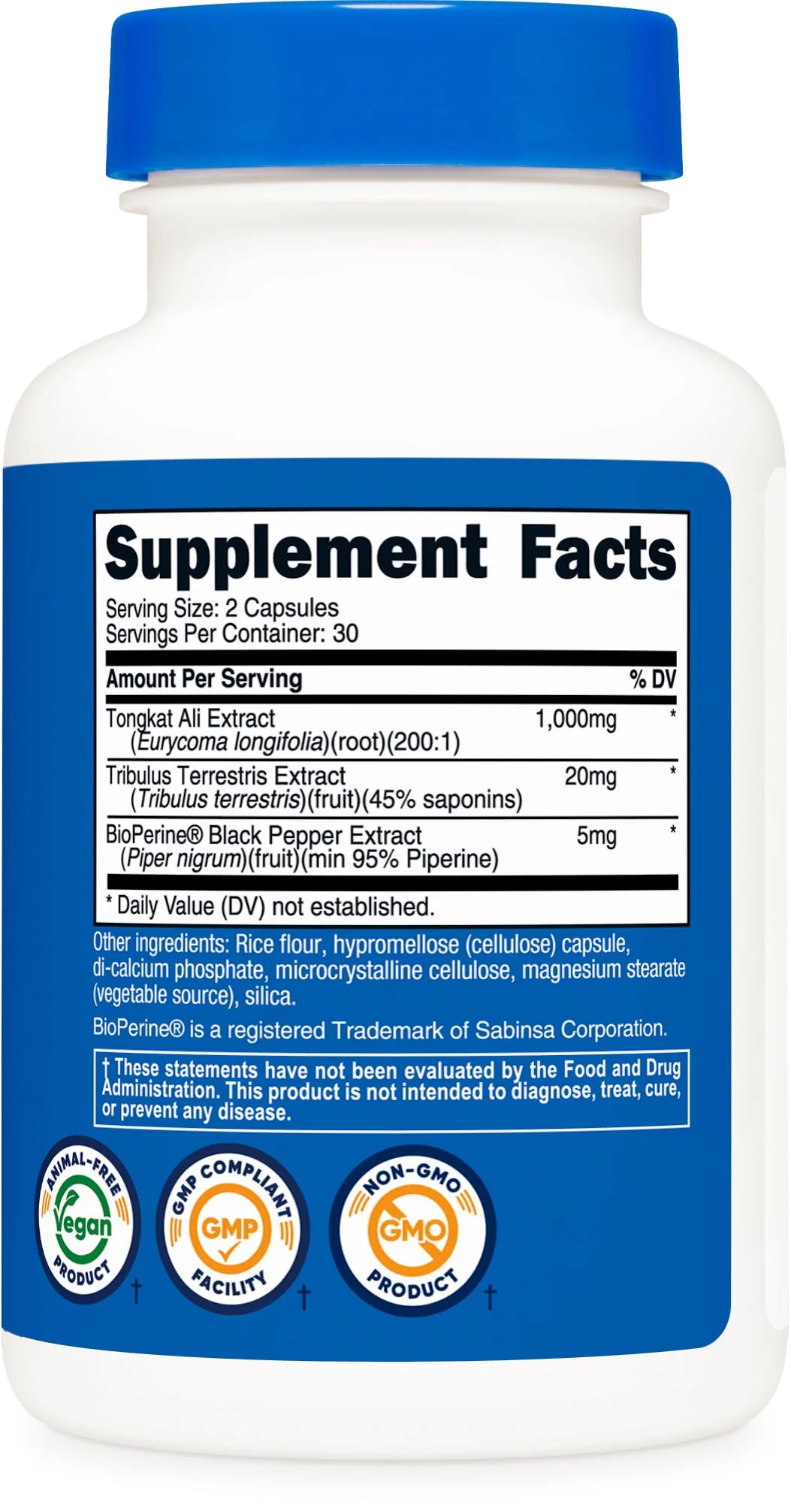 Nutricost Tongkat Ali 1,000mg 60 Capsules - with Tribulus Terrestris and BioPerine, Vegetarian Caps, Non-GMO, Gluten Free, Potent Extract - Image 2