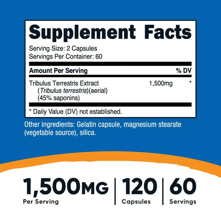 Nutricost Tribulus Terrestris Extract 750mg, 120 Capsules (3 Bottles) - Image 5