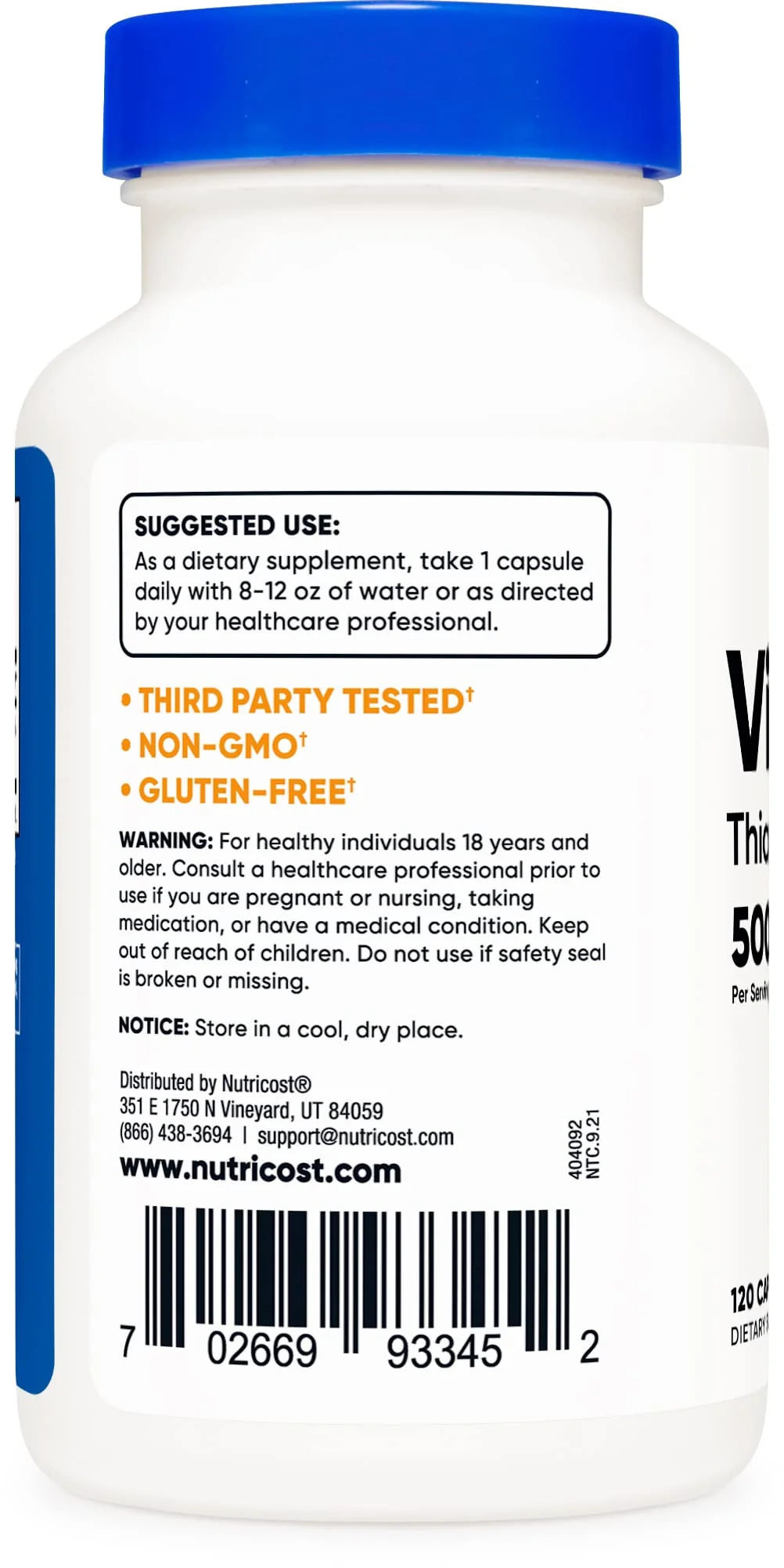 Nutricost Vitamin B1 (Thiamin) 500mg, 120 Capsules (3 Bottles) - Image 4