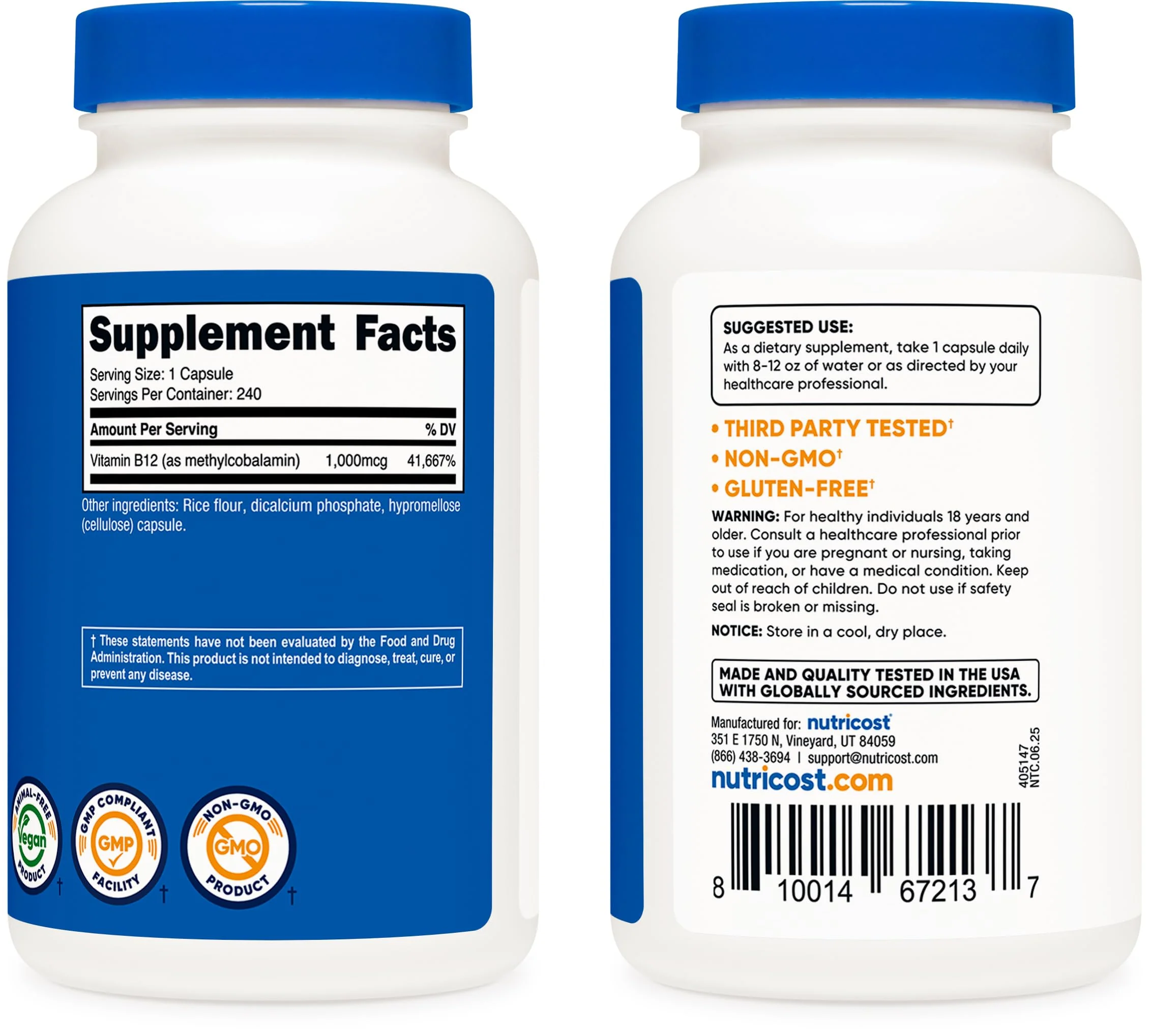Nutricost Vitamin B12 (Methylcobalamin) 1000mcg, 240 Capsules - Vegetarian, Non-GMO & Gluten Free B12 Supplement - Image 3