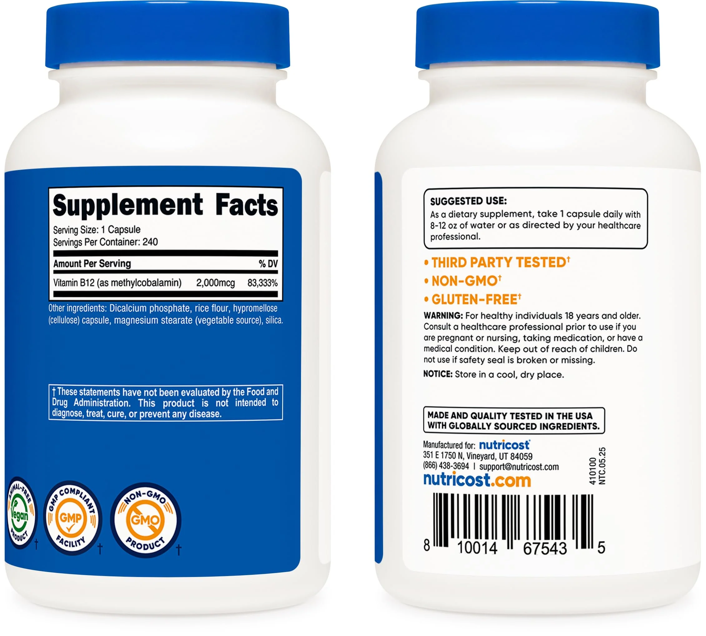 Nutricost Vitamin B12 (Methylcobalamin) 2000mcg, 240 Capsules - Vegetarian Caps, Non-GMO, Gluten Free B12 Supplement - Image 6