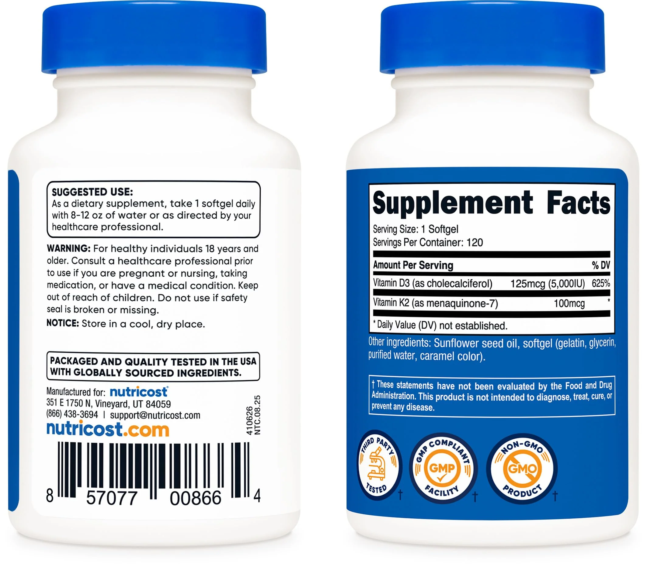 Nutricost Vitamin D3 + K2 (5000 IU D3 / 100mcg MK7), 120 Softgels – Gluten-Free & Non-GMO - Image 14