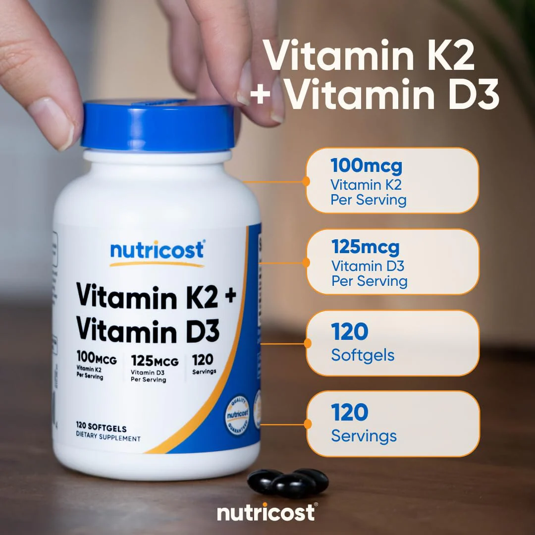Nutricost Vitamin D3 + K2 (5000 IU D3 / 100mcg MK7), 120 Softgels – Gluten-Free & Non-GMO - Image 4
