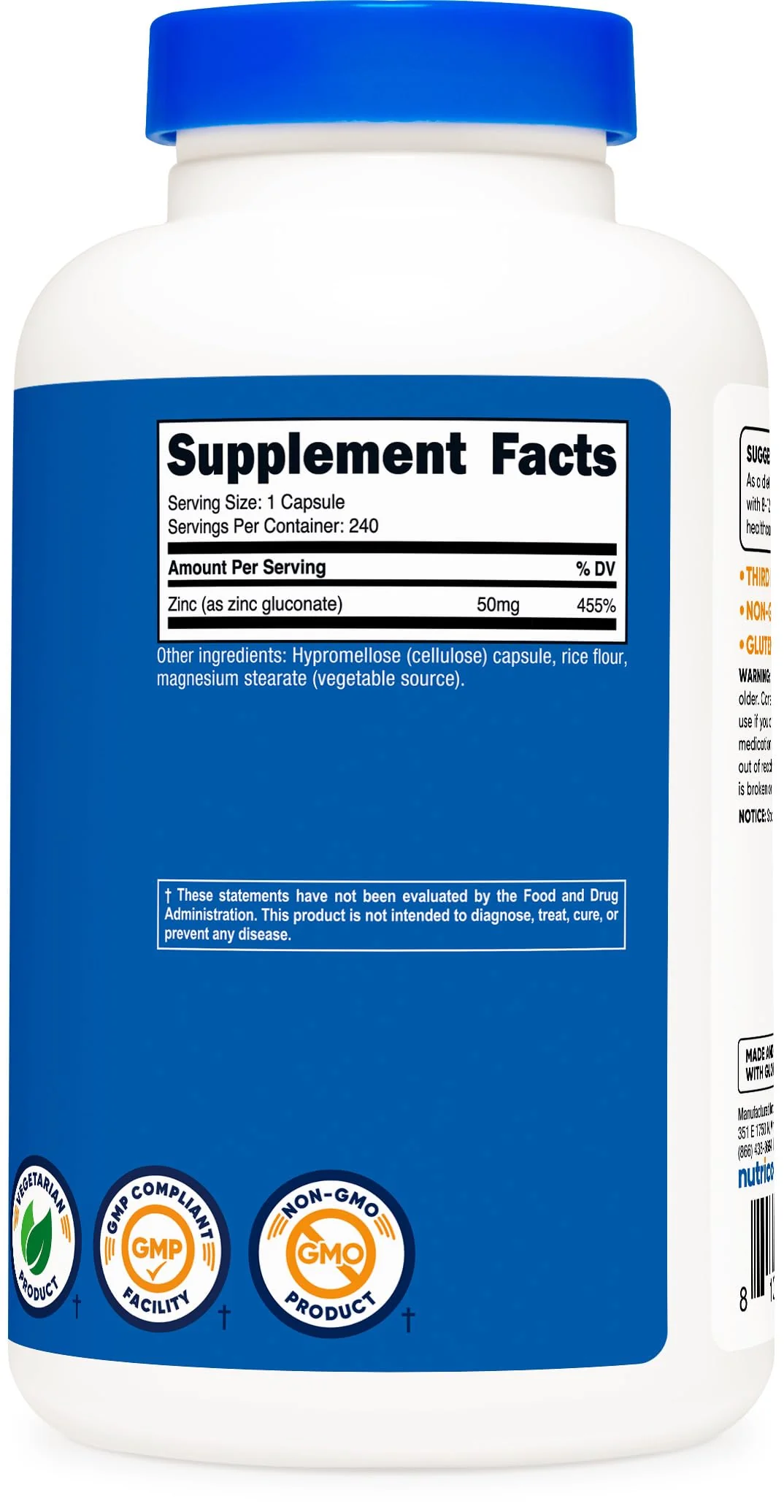 Nutricost Zinc Gluconate 240 Vegetarian Capsules (50mg) - Gluten Free and Non-GMO - Image 2