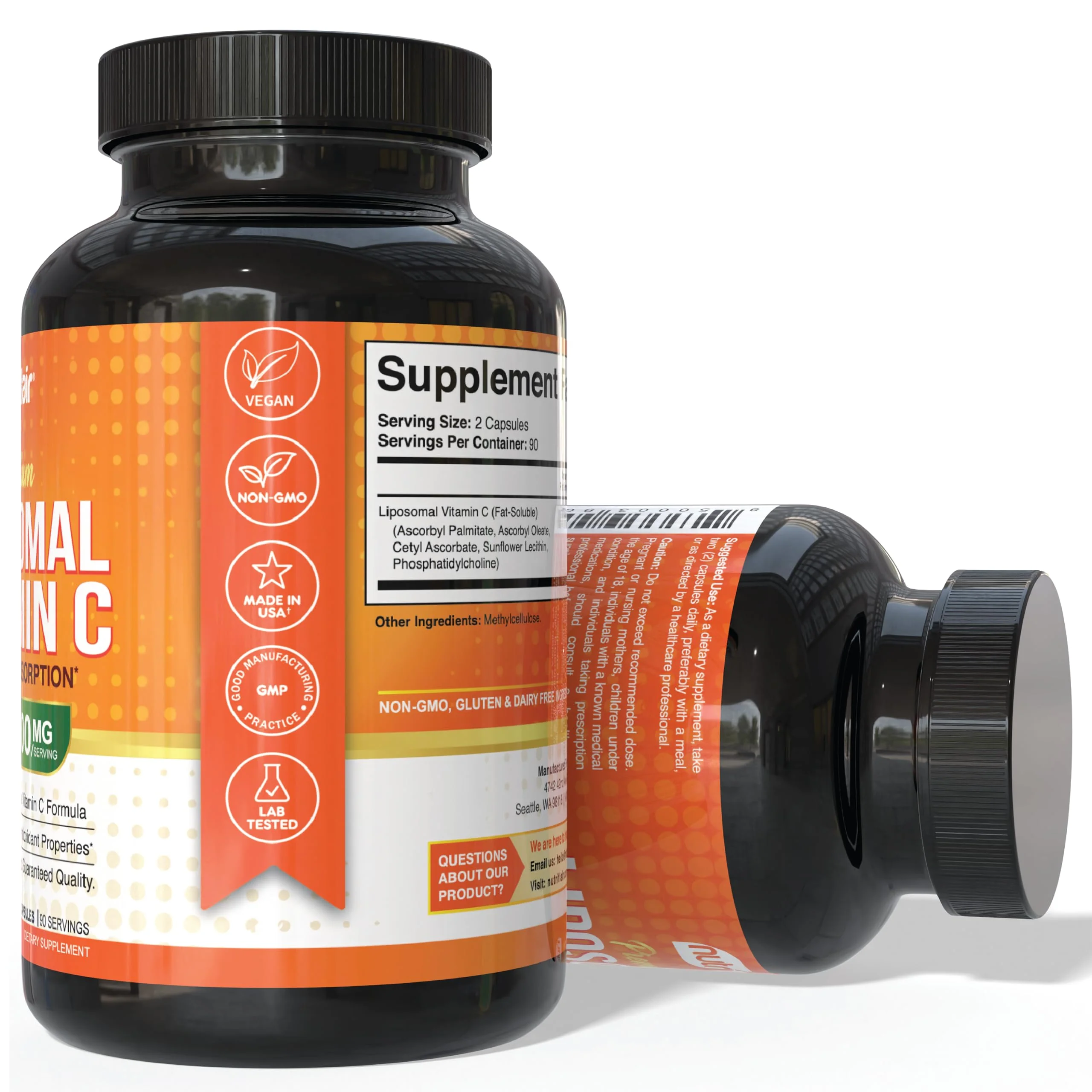 NutriFlair Liposomal Vitamin C 1700mg, 180 Capsules - High Absorption, Fat Soluble VIT C, Higher Bioavailability Immune System Support & Collagen Booster, Non-GMO, Vegan Pills - Image 5