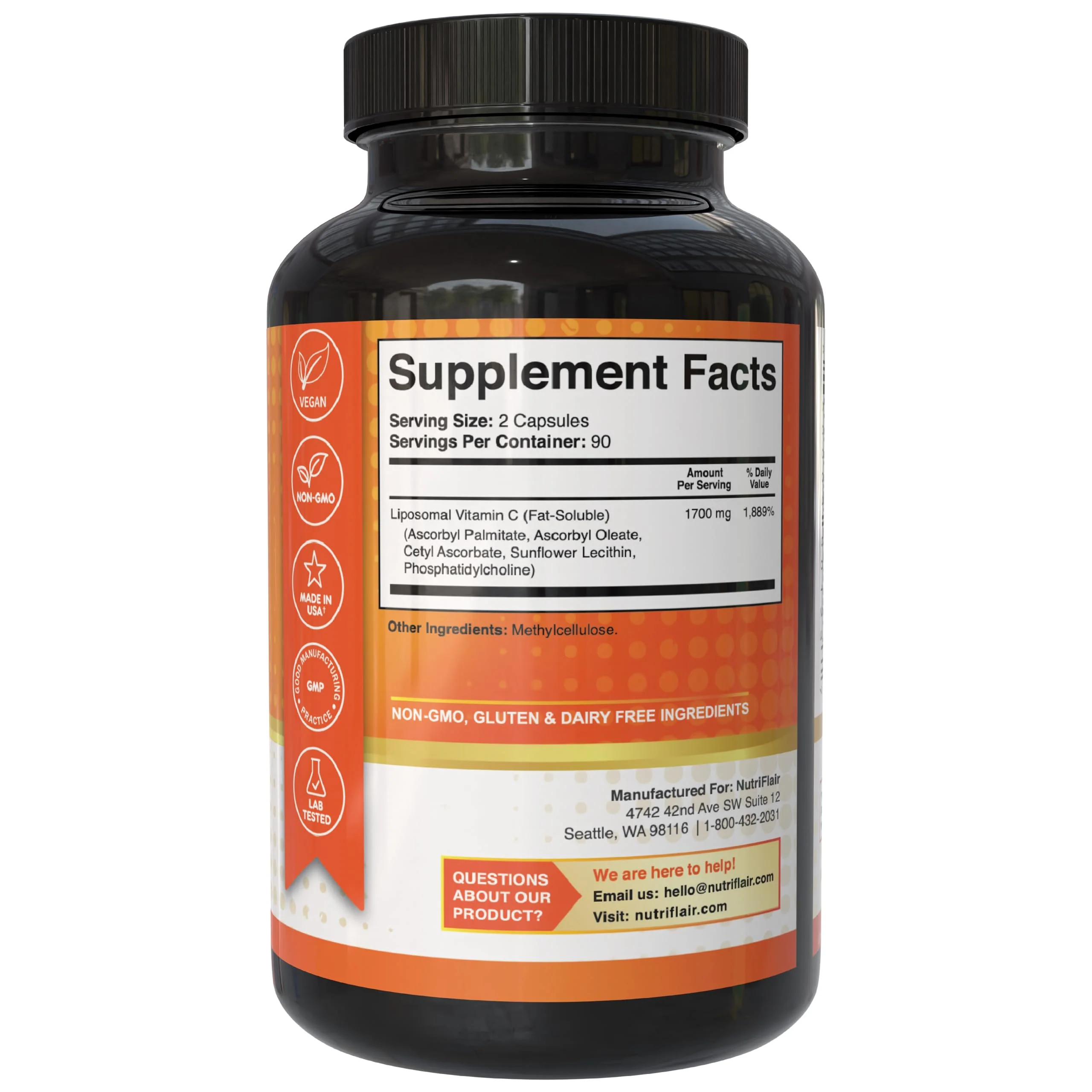 NutriFlair Liposomal Vitamin C 1700mg, 180 Capsules - High Absorption, Fat Soluble VIT C, Higher Bioavailability Immune System Support & Collagen Booster, Non-GMO, Vegan Pills - Image 7