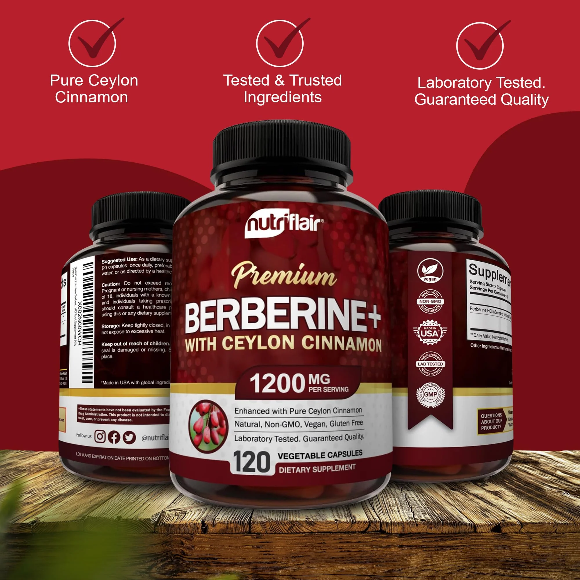NutriFlair Premium Berberine HCL 1200mg, 120 Capsules - Plus Pure True Ceylon Cinnamon, Berberine HCI Root Supplements Pills - Immune System - yields an Optimal 8% HCl - Image 8