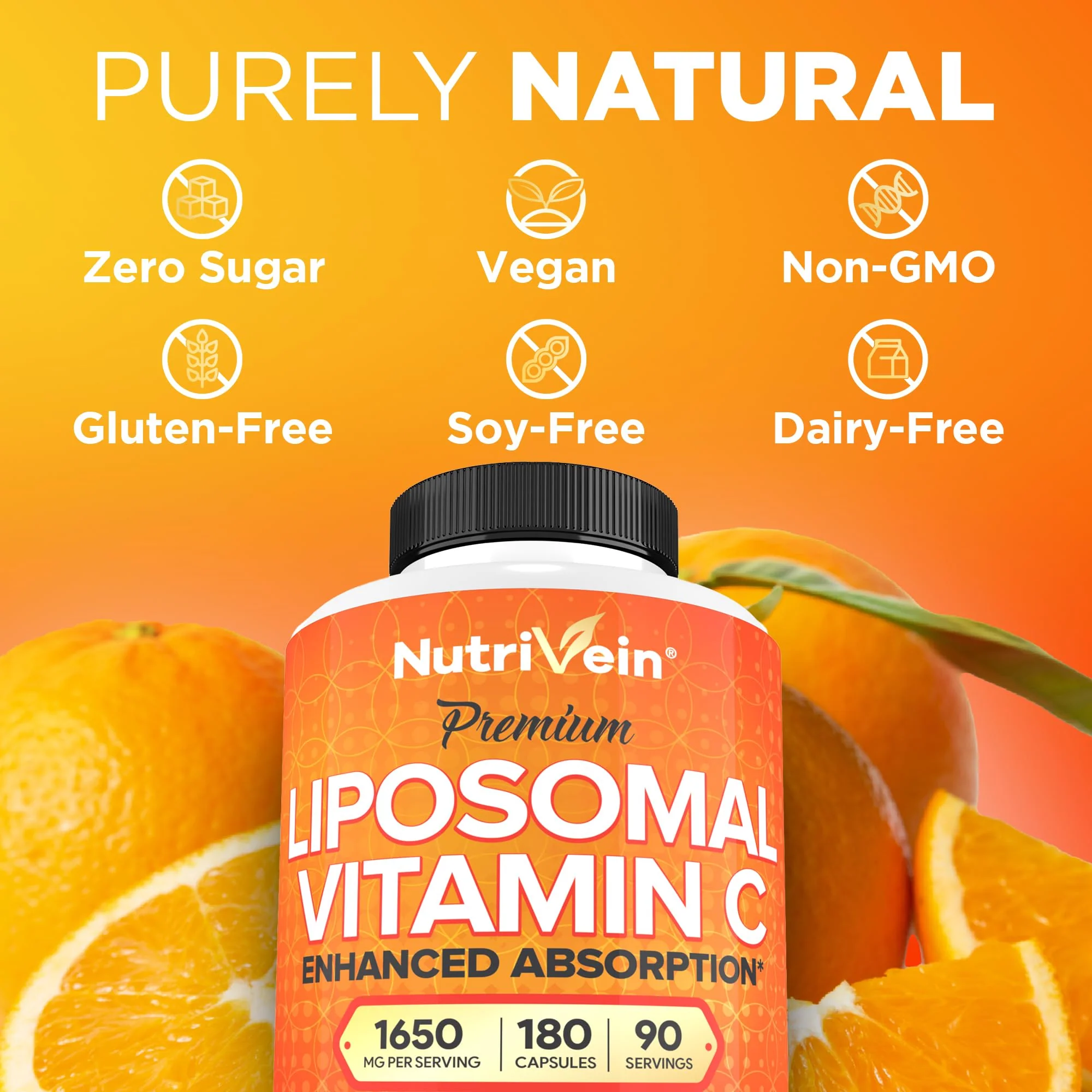 Nutrivein Premium Liposomal Vitamin C Supplement 1650mg - 180 Caps: High-Absorption High Dose Vitamin C Capsules for Whole-Body Defenses & Overall Well-Being - Image 3