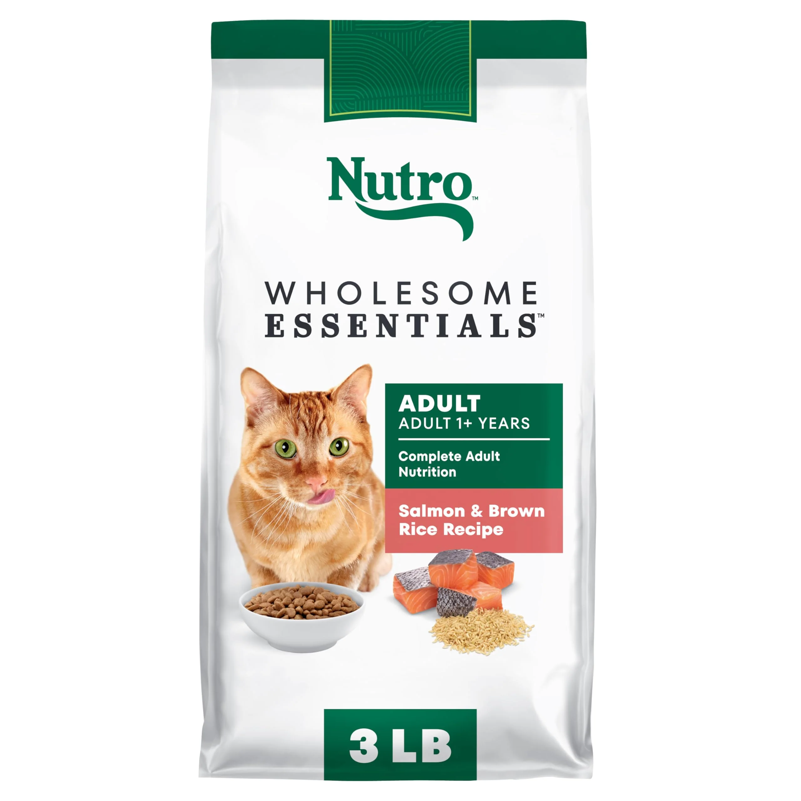 Nutro Wholesome Essentials Dry Cat Food, Adult Cat Food Dry Salmon & Brown Rice Recipe, 3 lb. Bag
